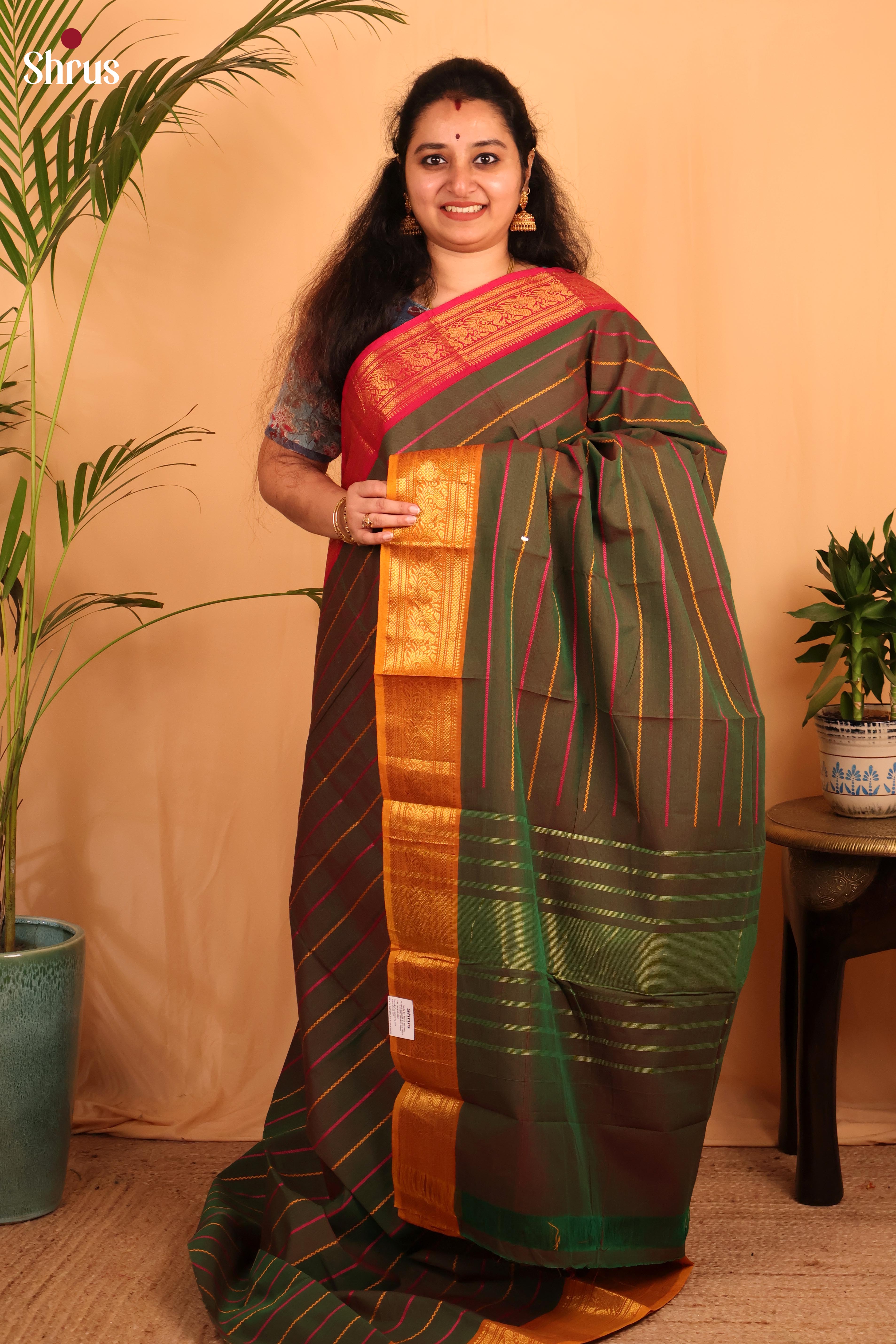 Double Shaded Green & Pink - Chettinad Cotton - Shop on Shrus.com