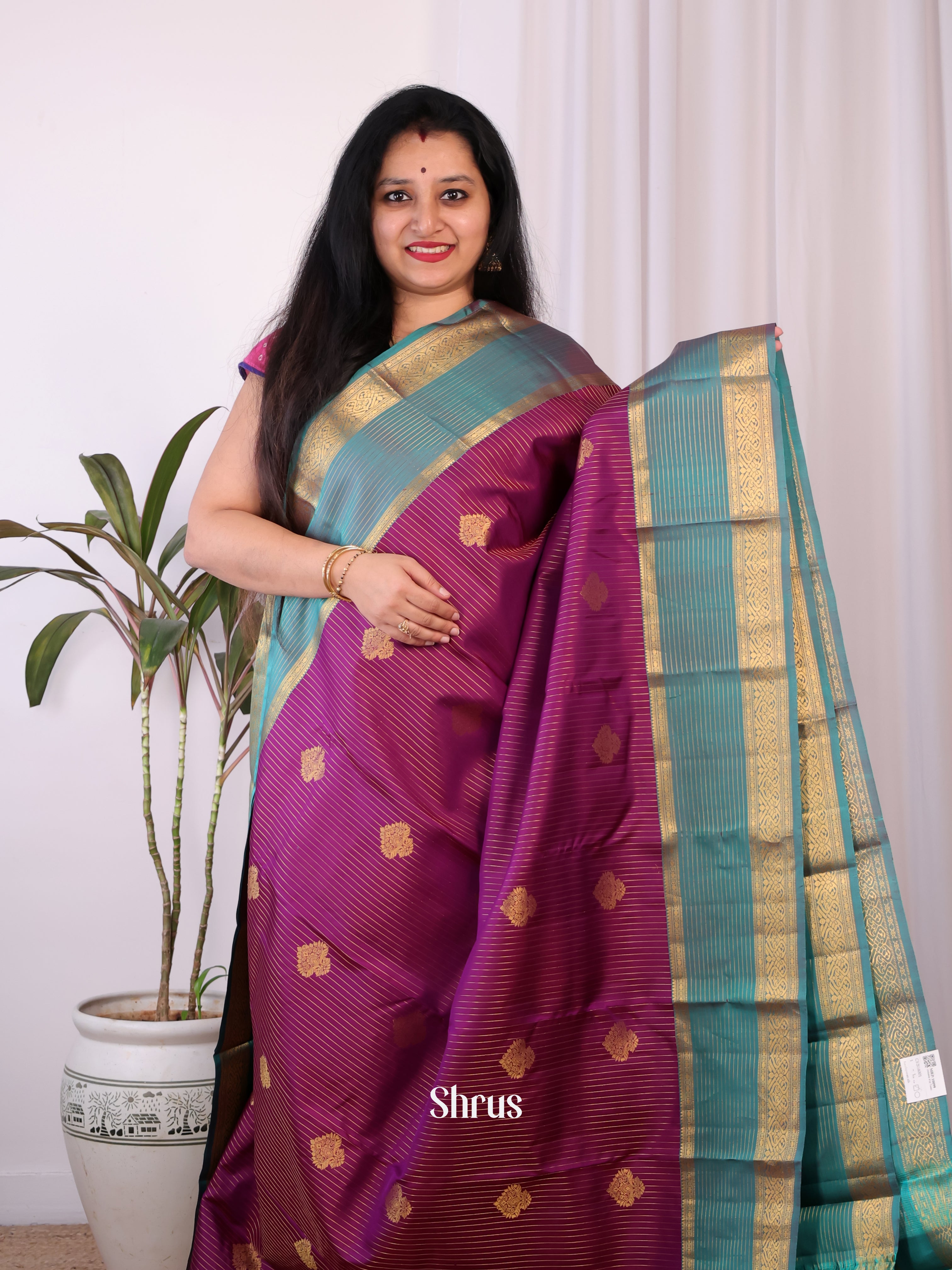 Violet & Blue- Kanchipuram silk Saree - Shop on Shrus.com