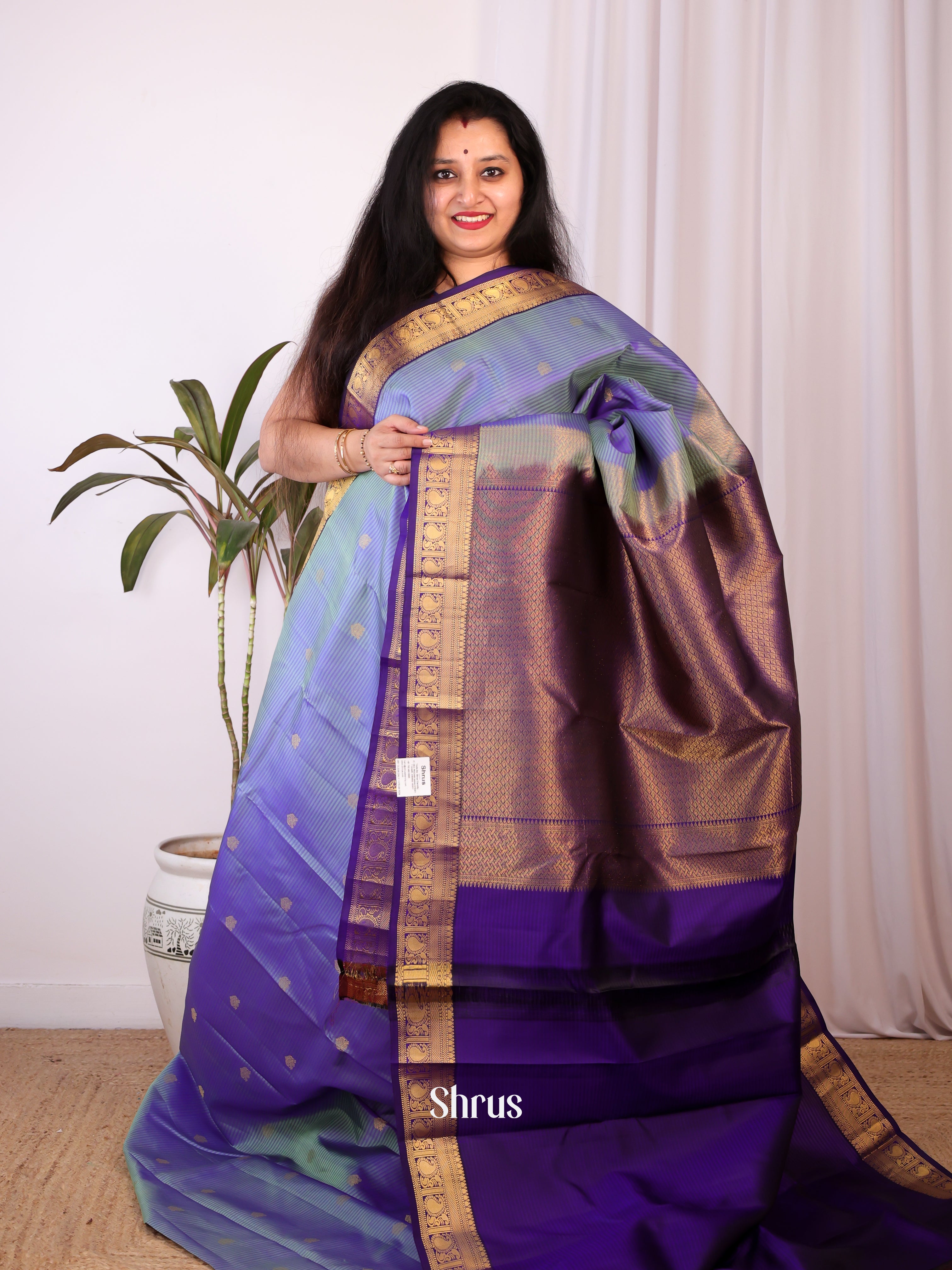 Purple & Violet - Kanchipuram silk Saree - Shop on Shrus.com