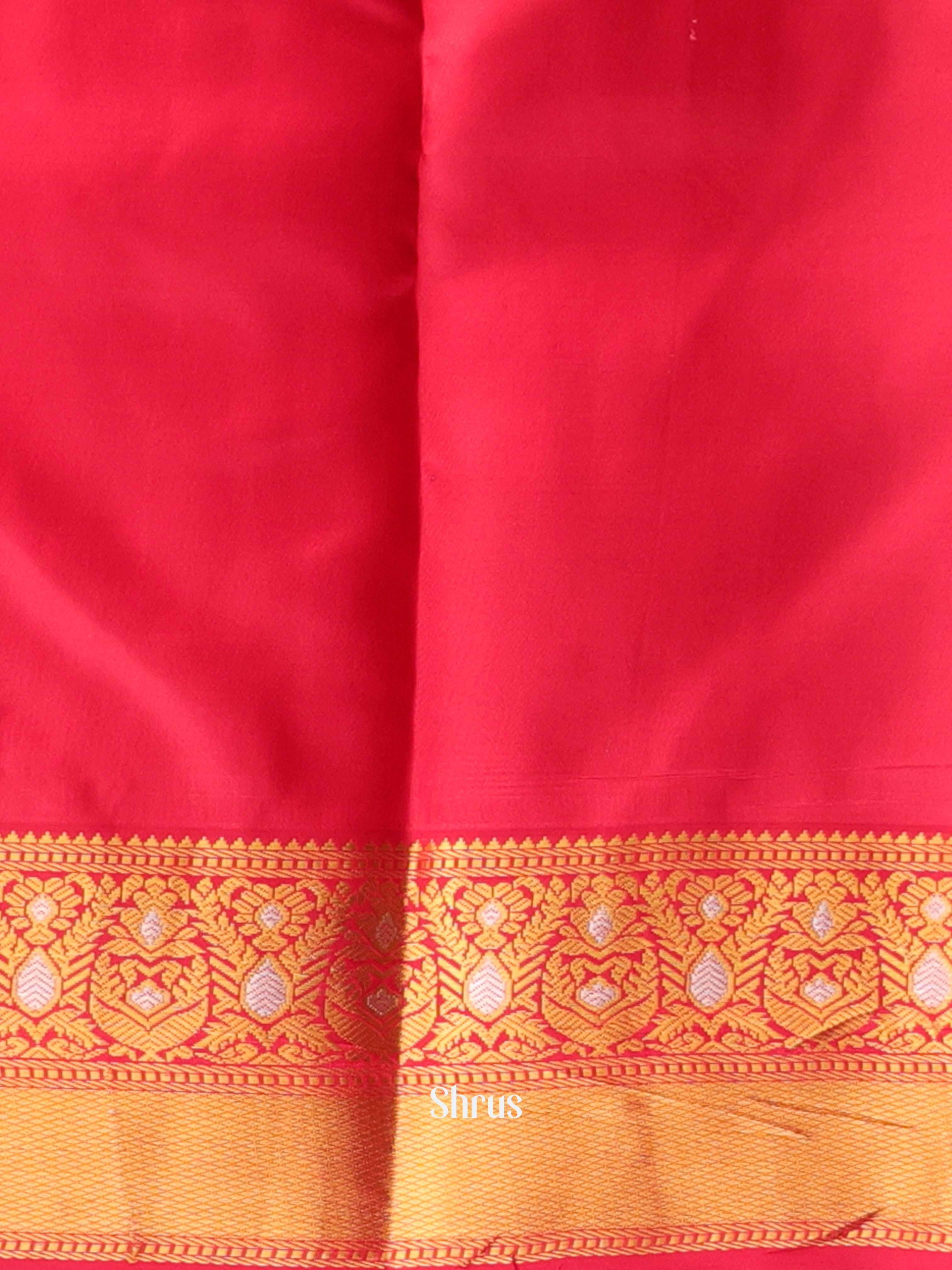 Teal and Red Pure Kanchipuram silk Saree Featuring Intricate Zari Woven Floral Buttas-2