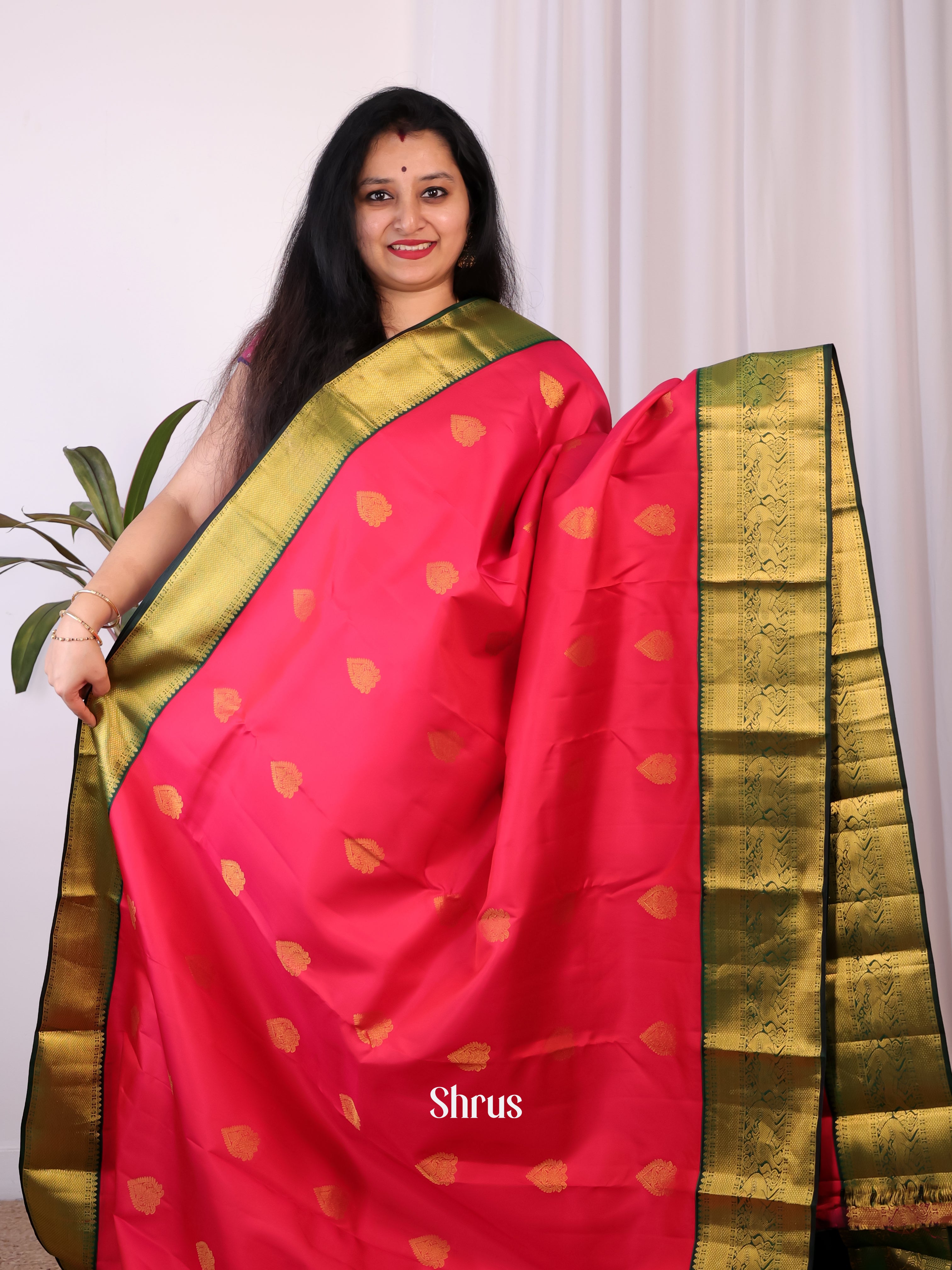 Pink & Green - Kanchipuram silk Saree - Shop on Shrus.com