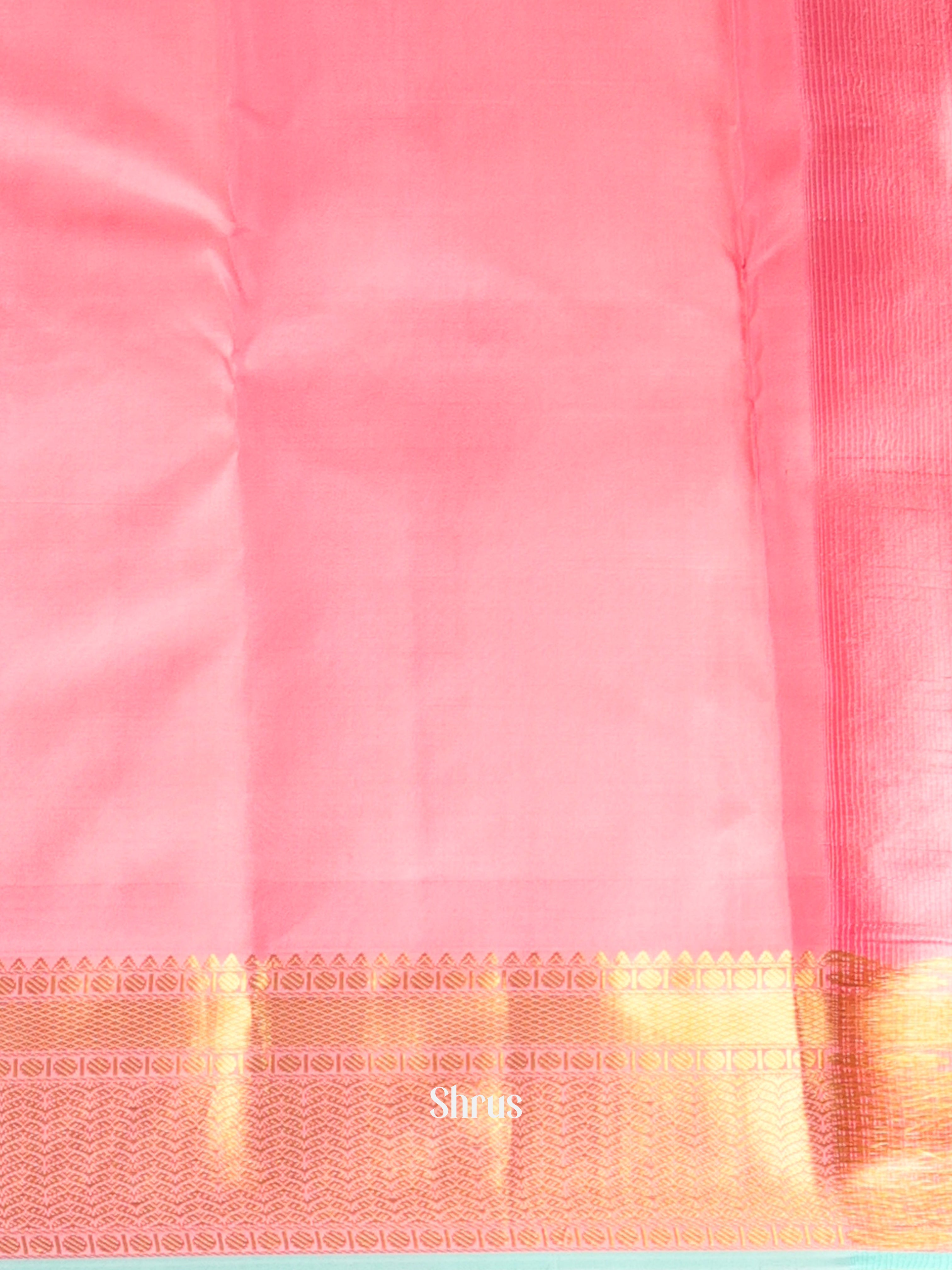 Teal and Pink Pure Kanchipuram silk Saree Adorned With Intricate Zari Woven Floral Buttas-2