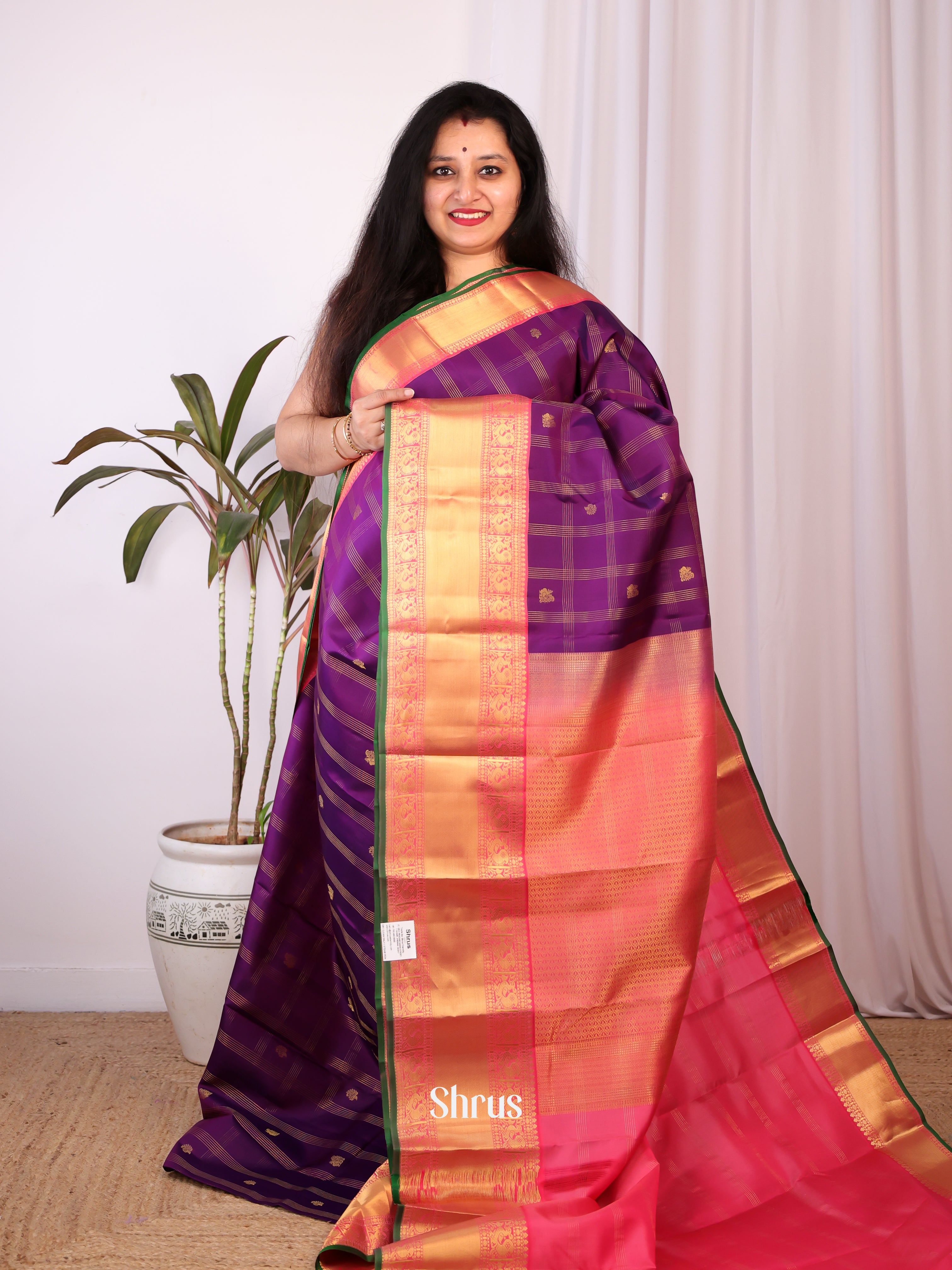 Violet & Pink - Kanchipuram silk Saree - Shop on Shrus.com
