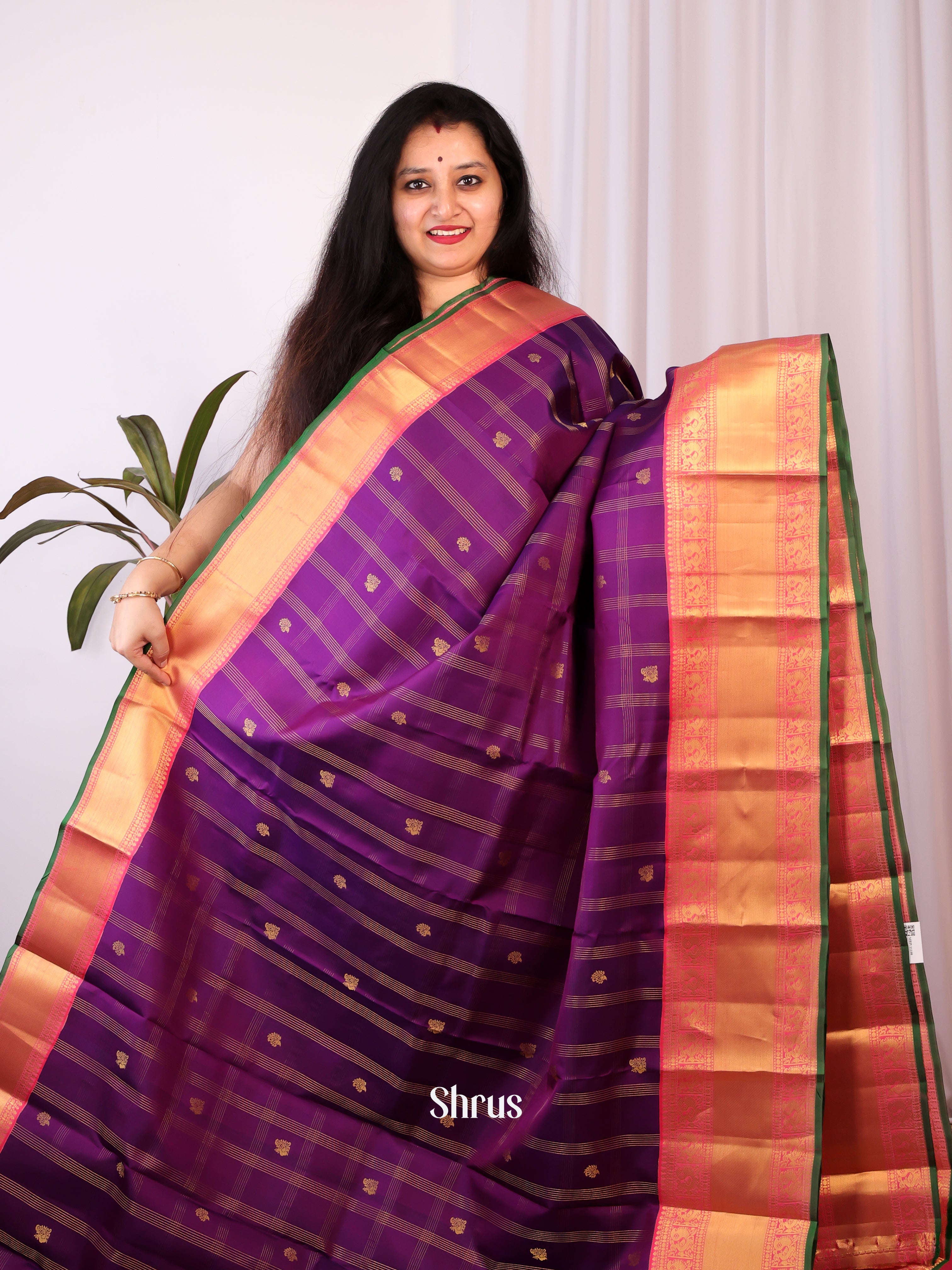 Violet & Pink - Kanchipuram silk Saree - Shop on Shrus.com
