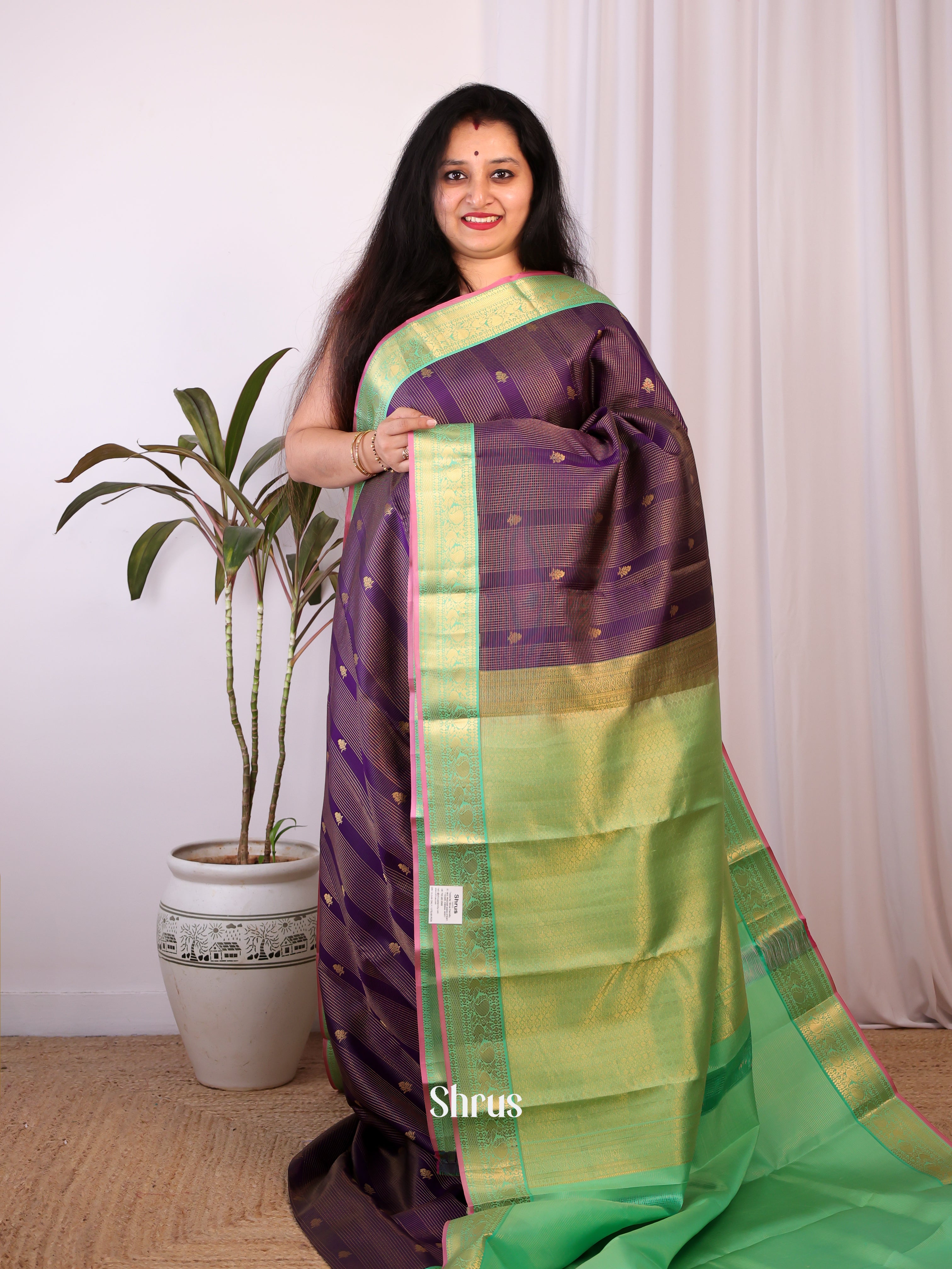 Violet & Green - Kanchipuram silk Saree - Shop on Shrus.com