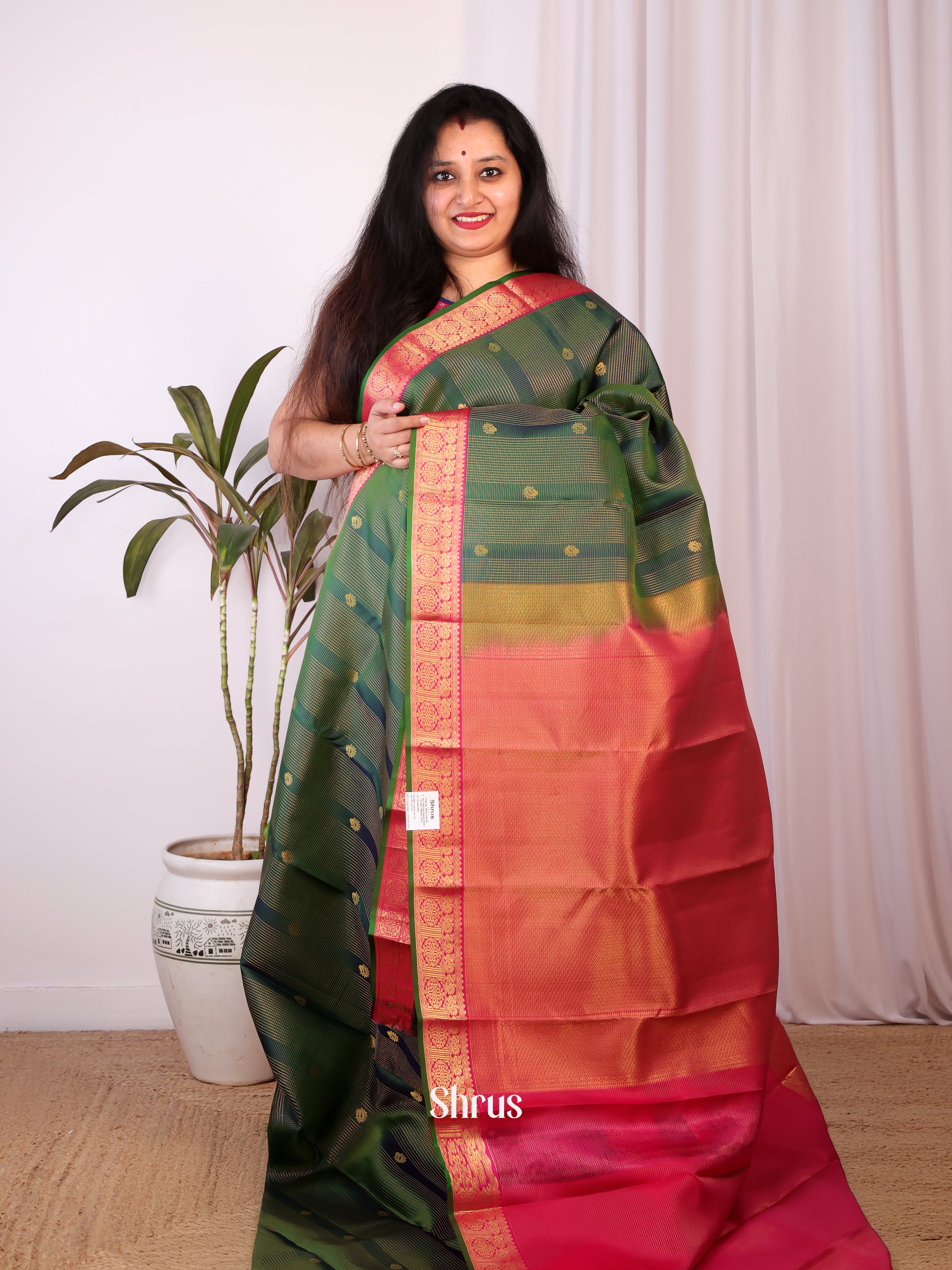 Green & Maroon - Kanchipuram silk Saree - Shop on Shrus.com