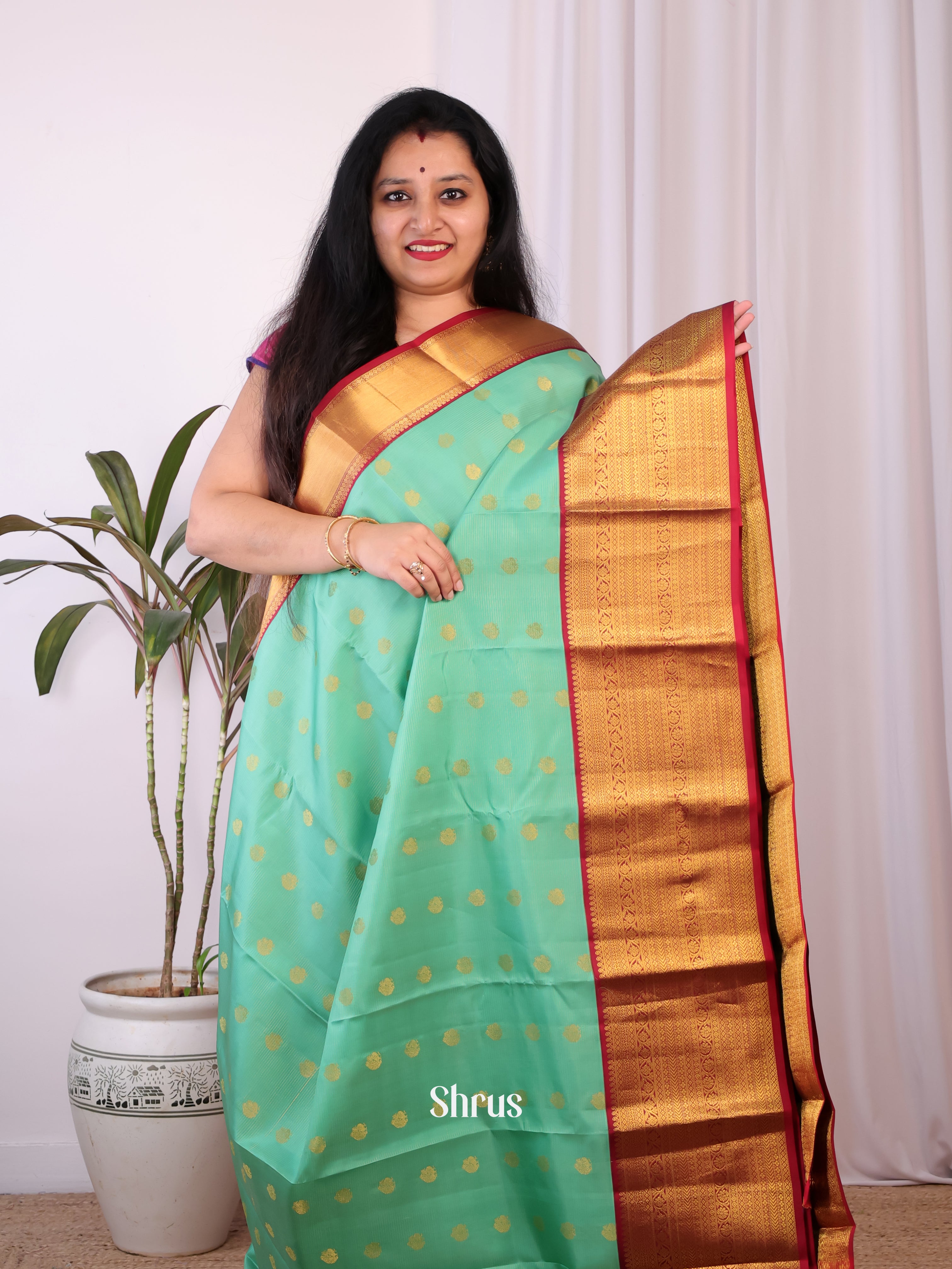 Green & Maroon- Kanchipuram silk Saree - Shop on Shrus.com