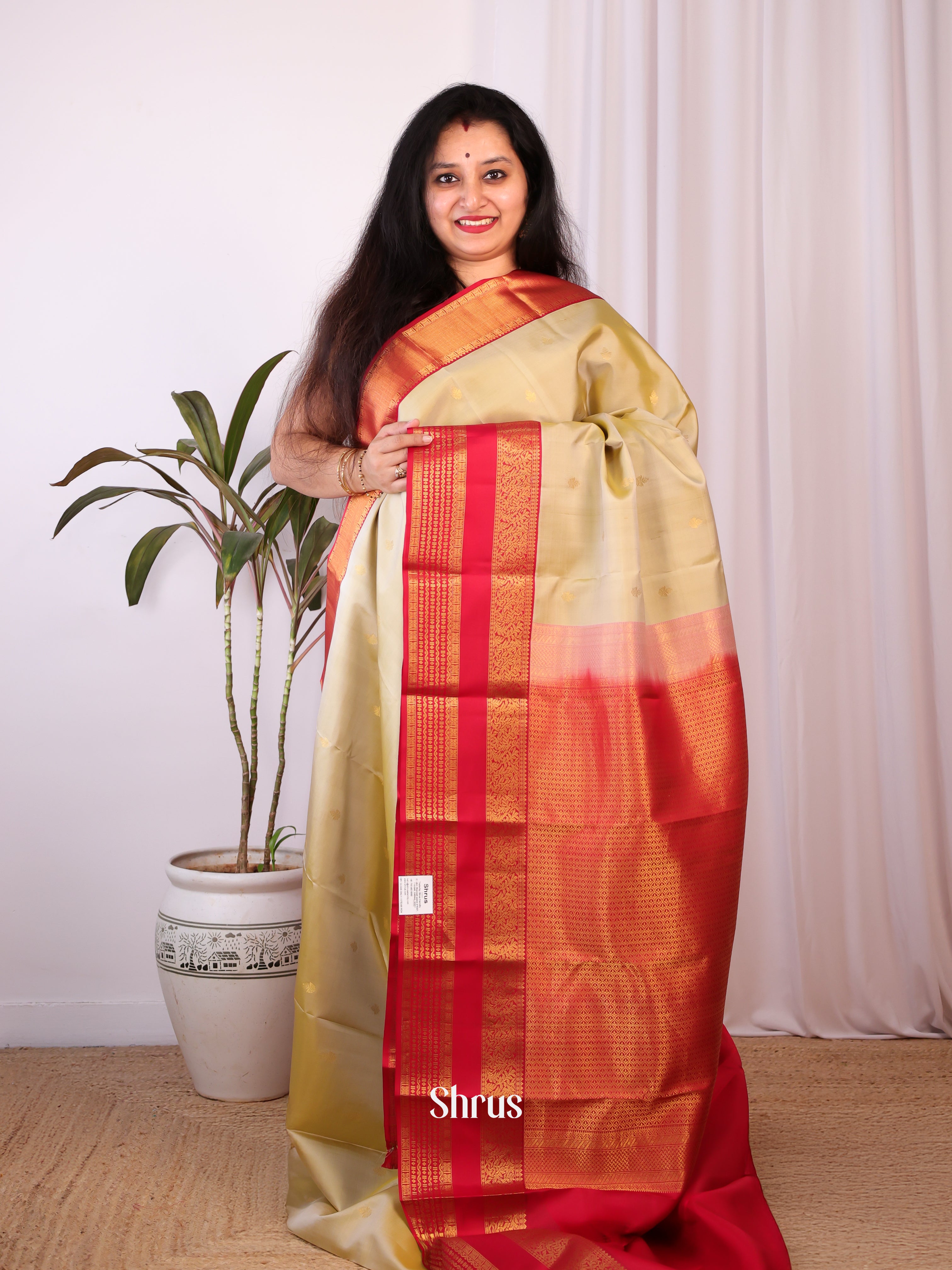 Gold & Maroon - Kanchipuram silk Saree - Shop on Shrus.com