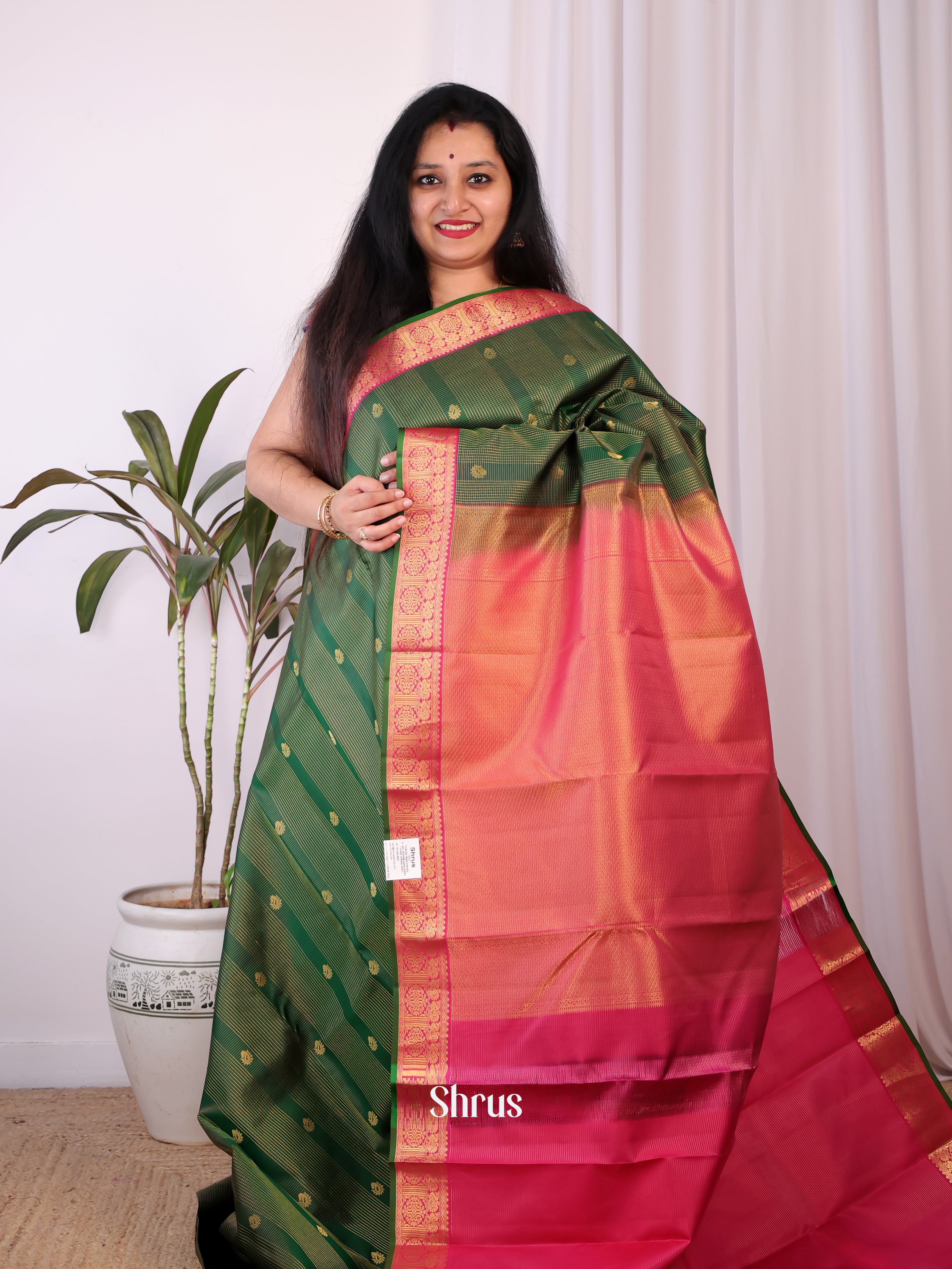 Green & Maroon - Kanchipuram silk Saree - Shop on Shrus.com