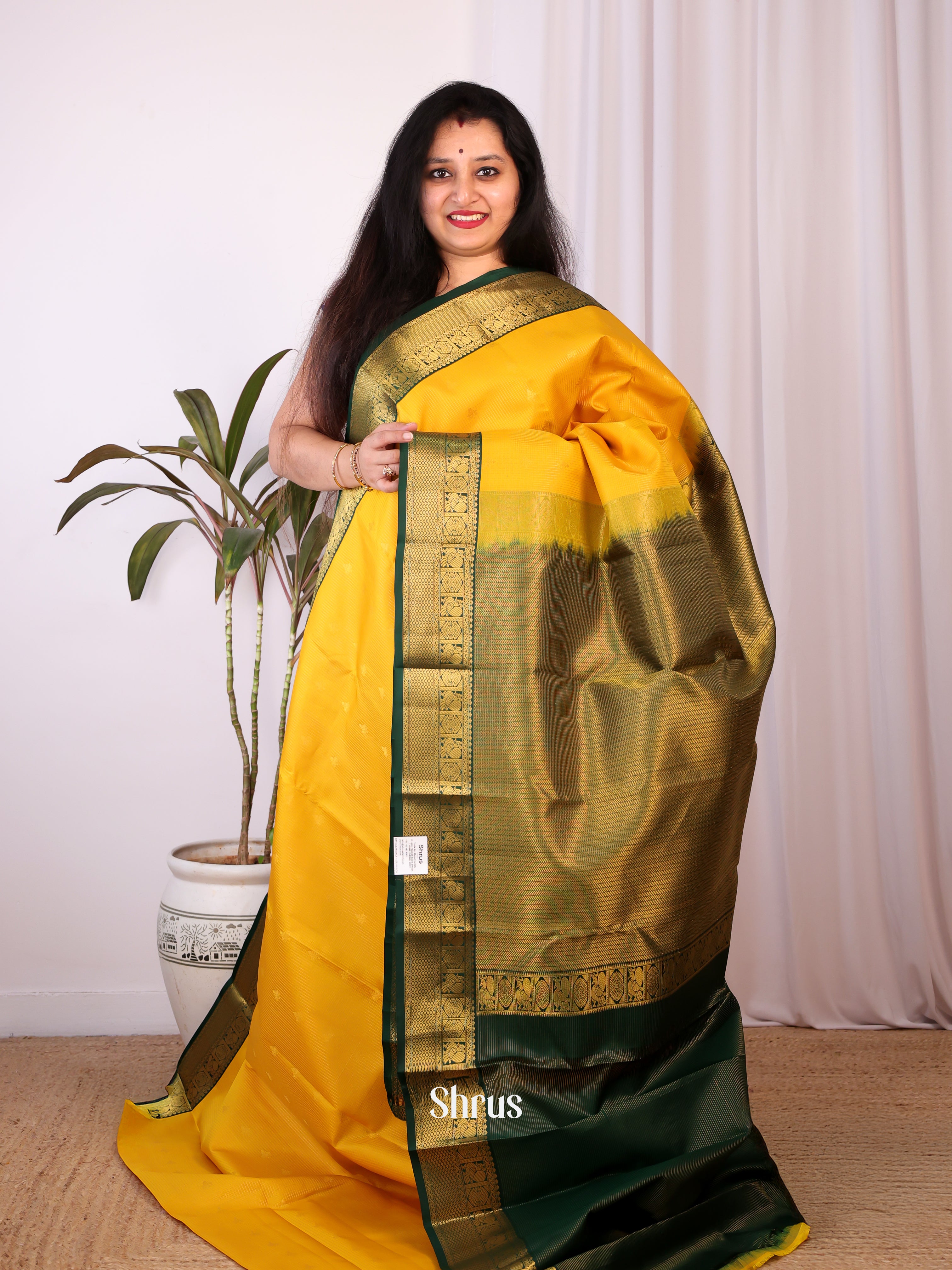 Yellow & Green - Kanchipuram silk Saree - Shop on Shrus.com