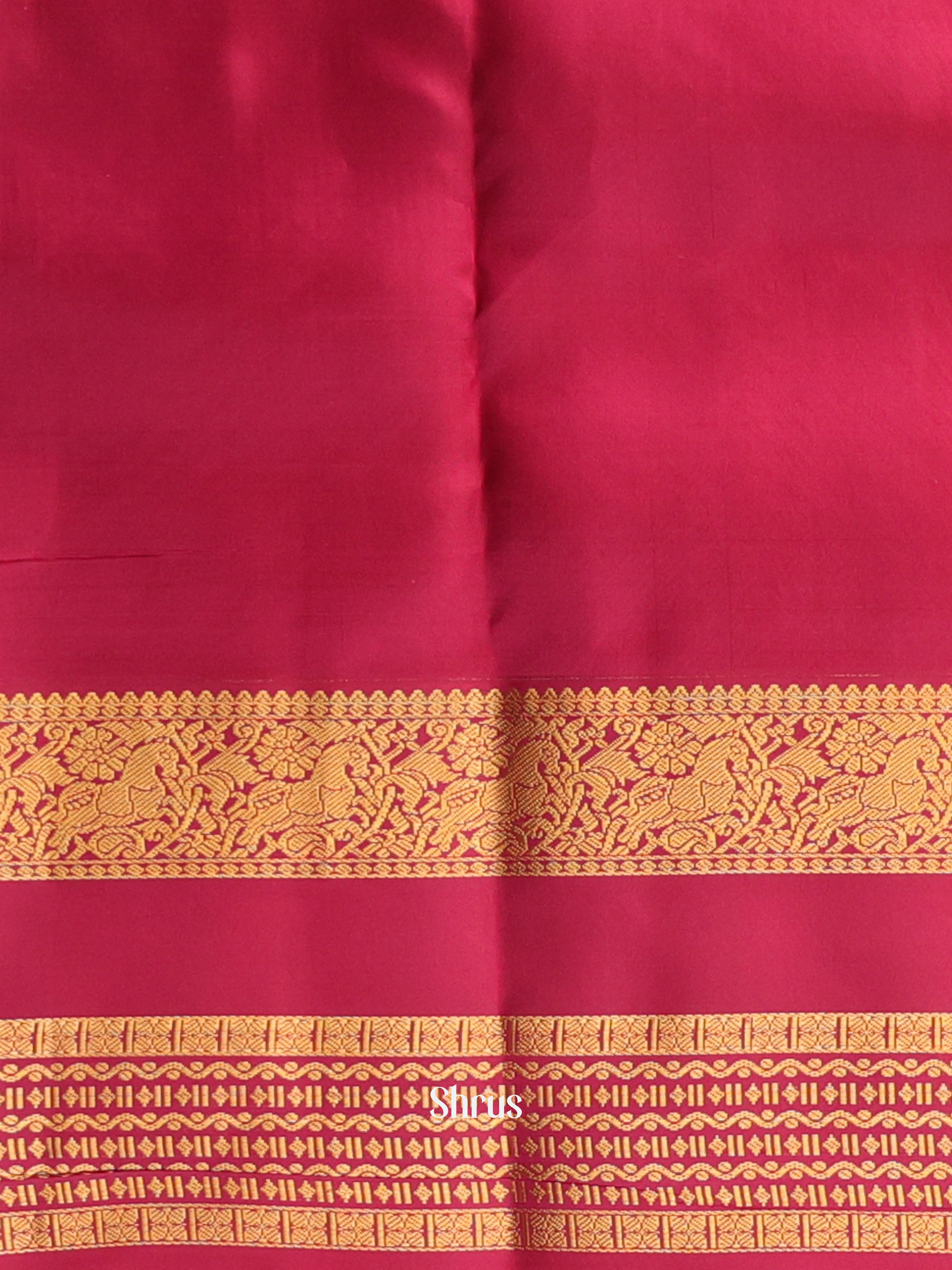 Contemporary Green and Maroon Kanchipuram silk Saree With Zari Woven Floral Buttas-3