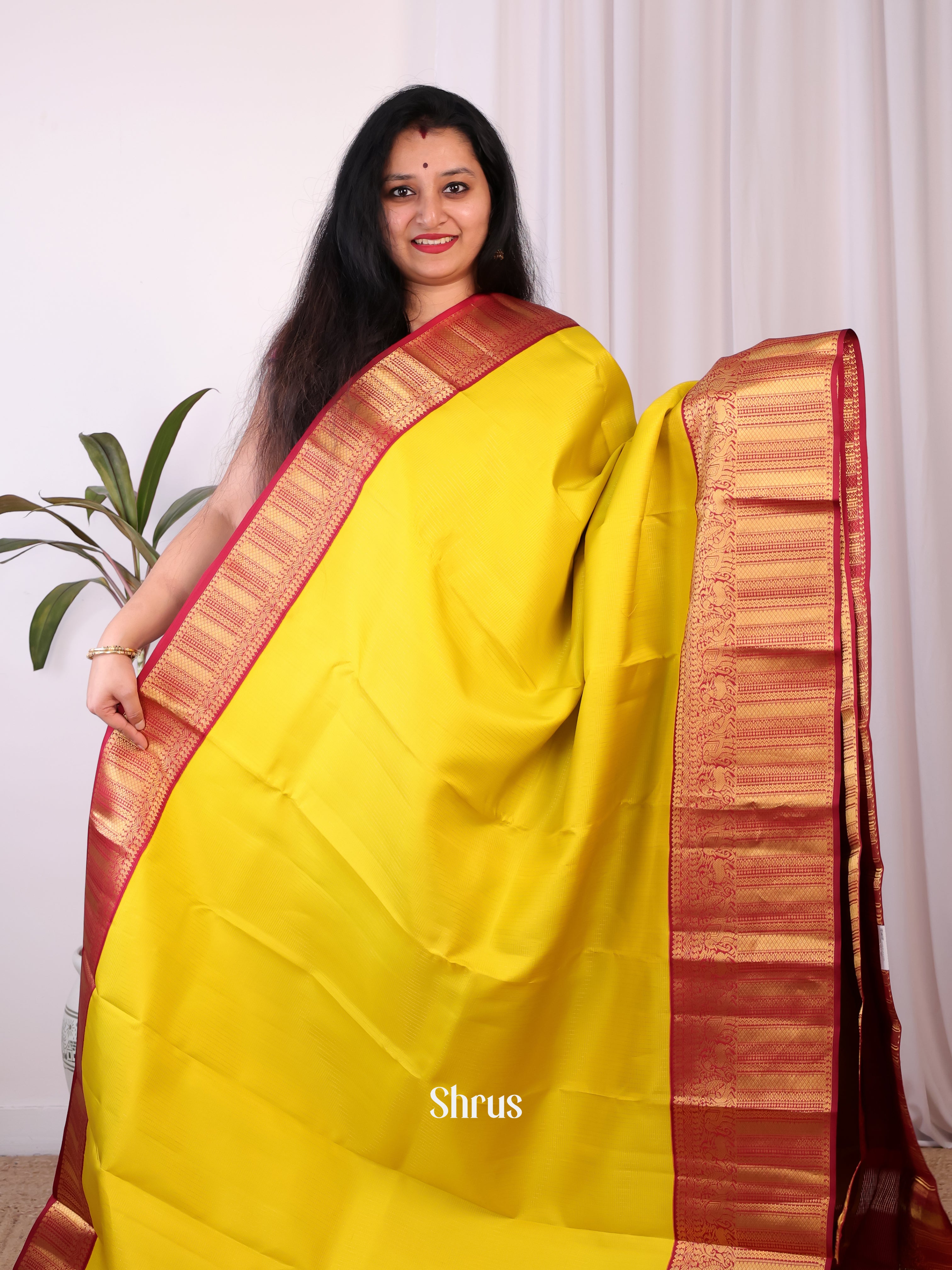 Mustard & Maroon - Kanchipuram silk Saree - Shop on Shrus.com