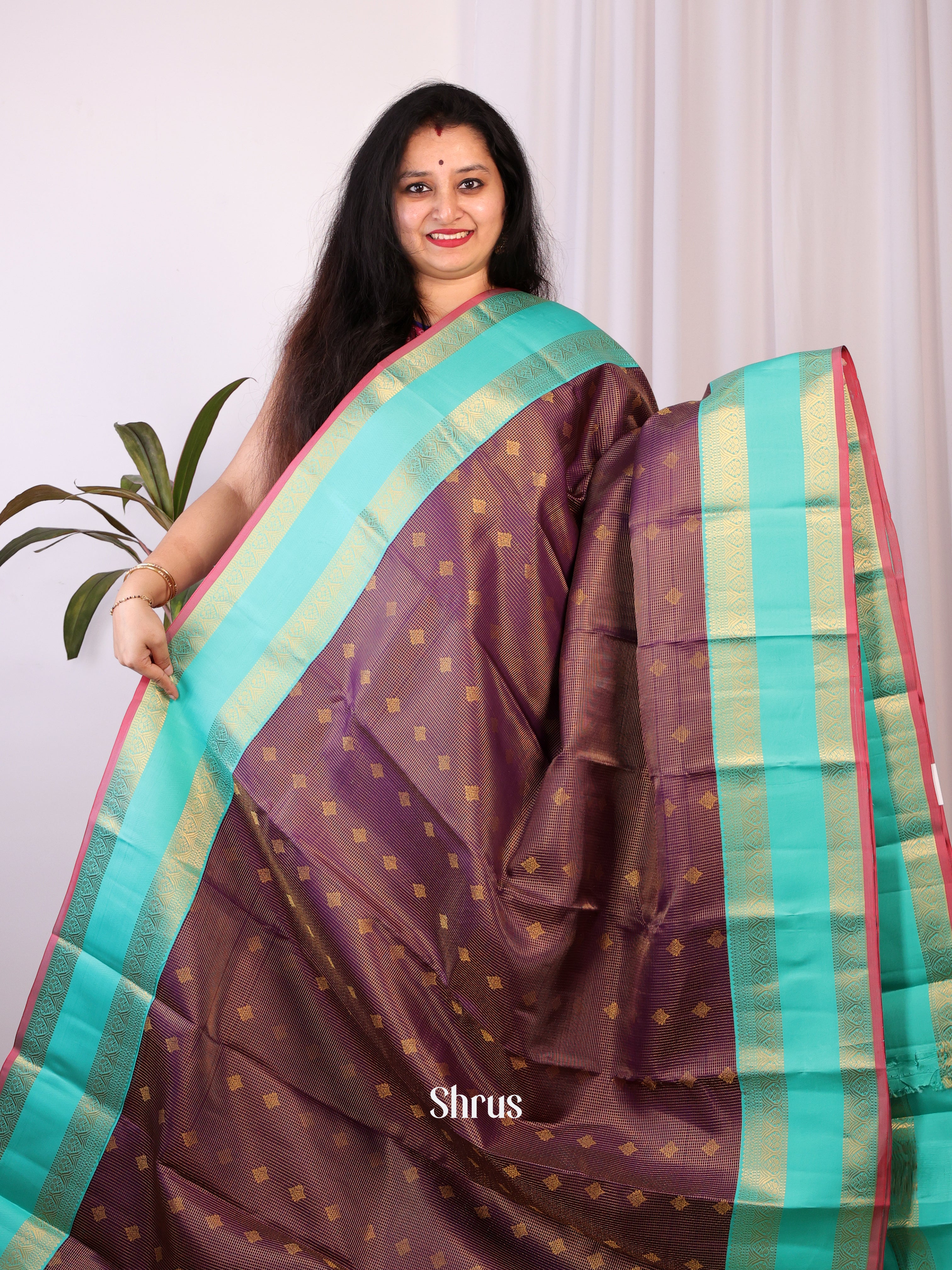 Violet & Teal - Kanchipuram silk Saree - Shop on Shrus.com