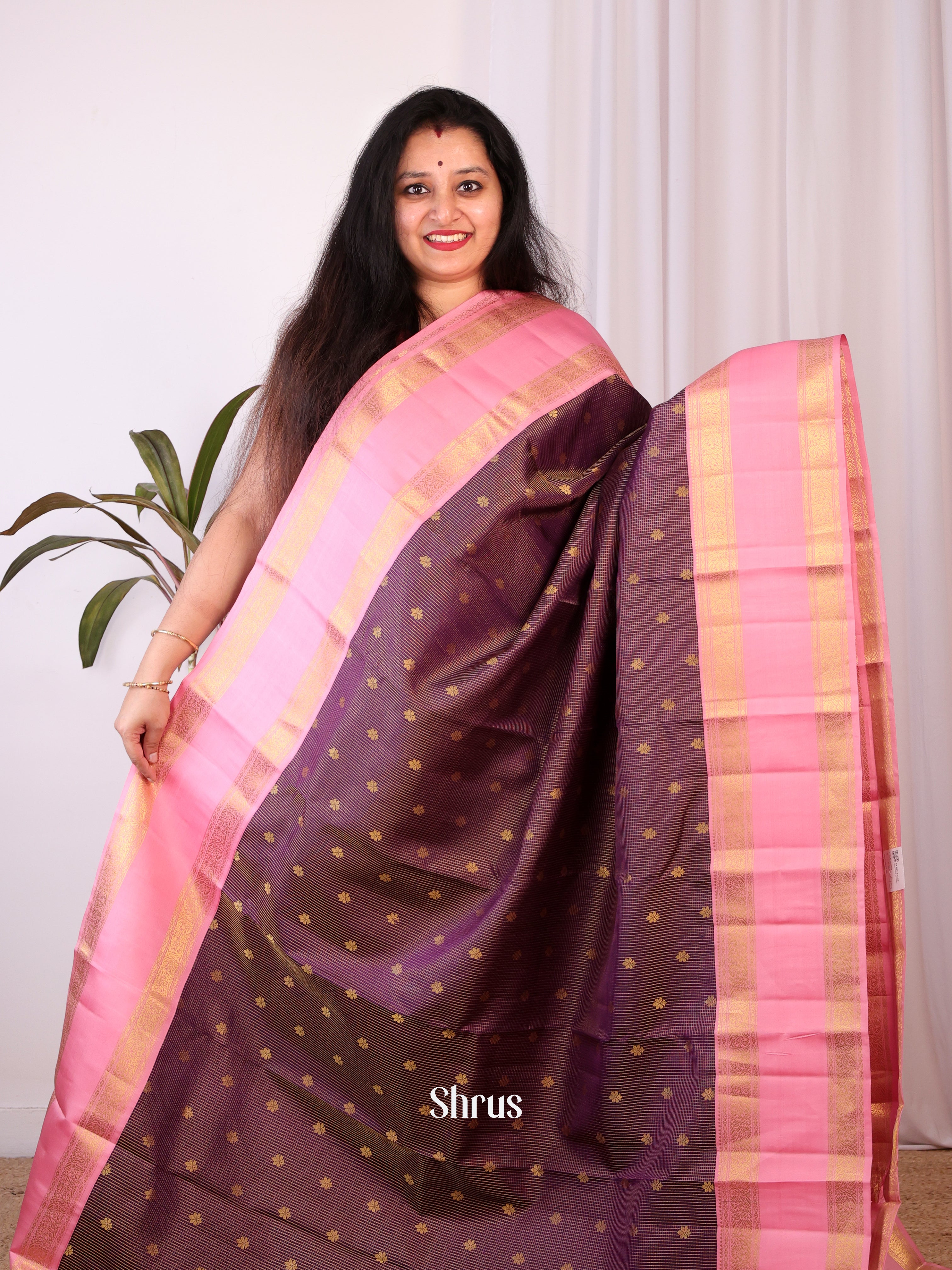 Dark Purple & Pink- Kanchipuram silk Saree - Shop on Shrus.com