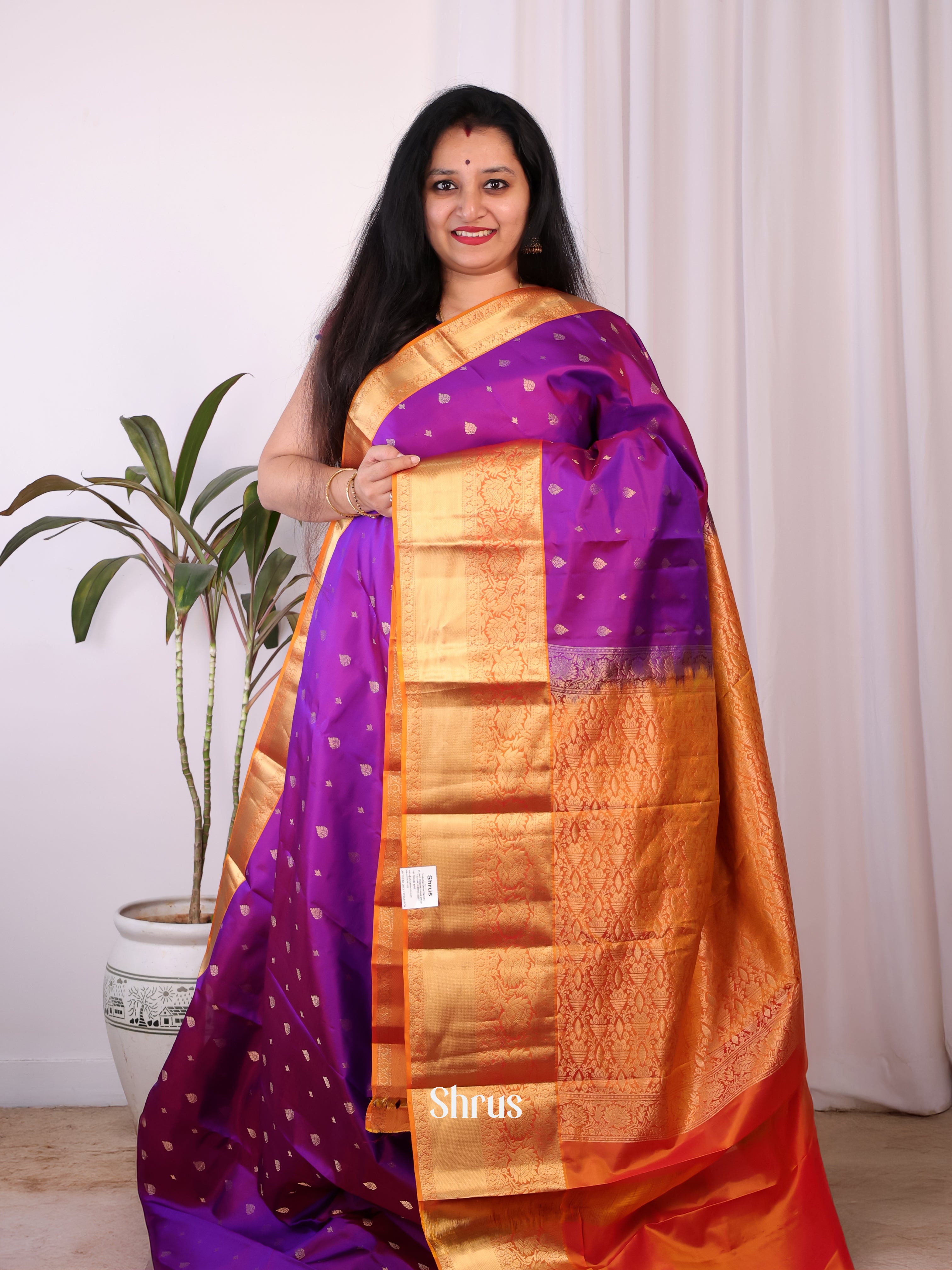 Purple & Rust - Kanchipuram silk Saree - Shop on Shrus.com