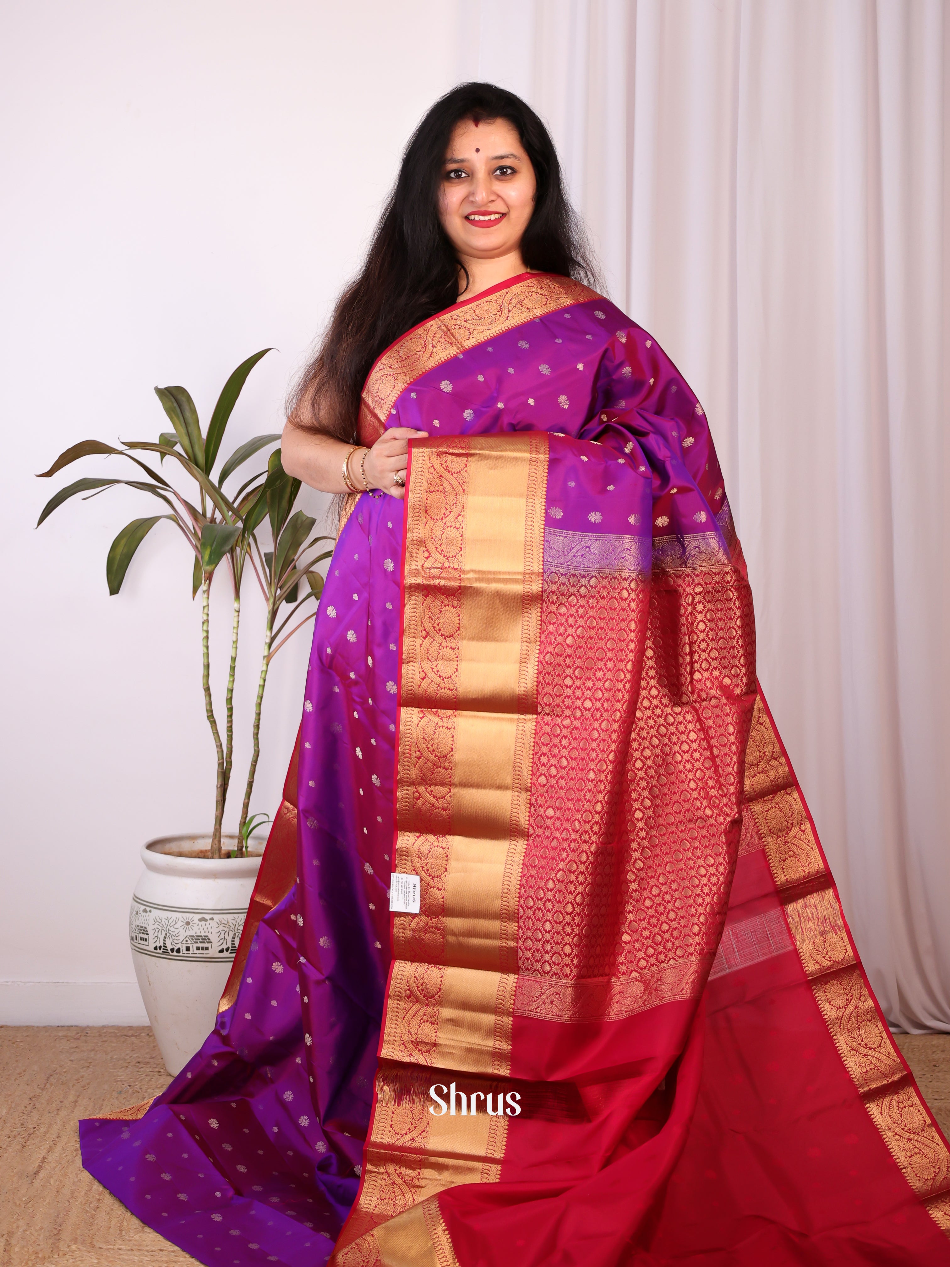Purple & Maroon - Kanchipuram silk Saree - Shop on Shrus.com