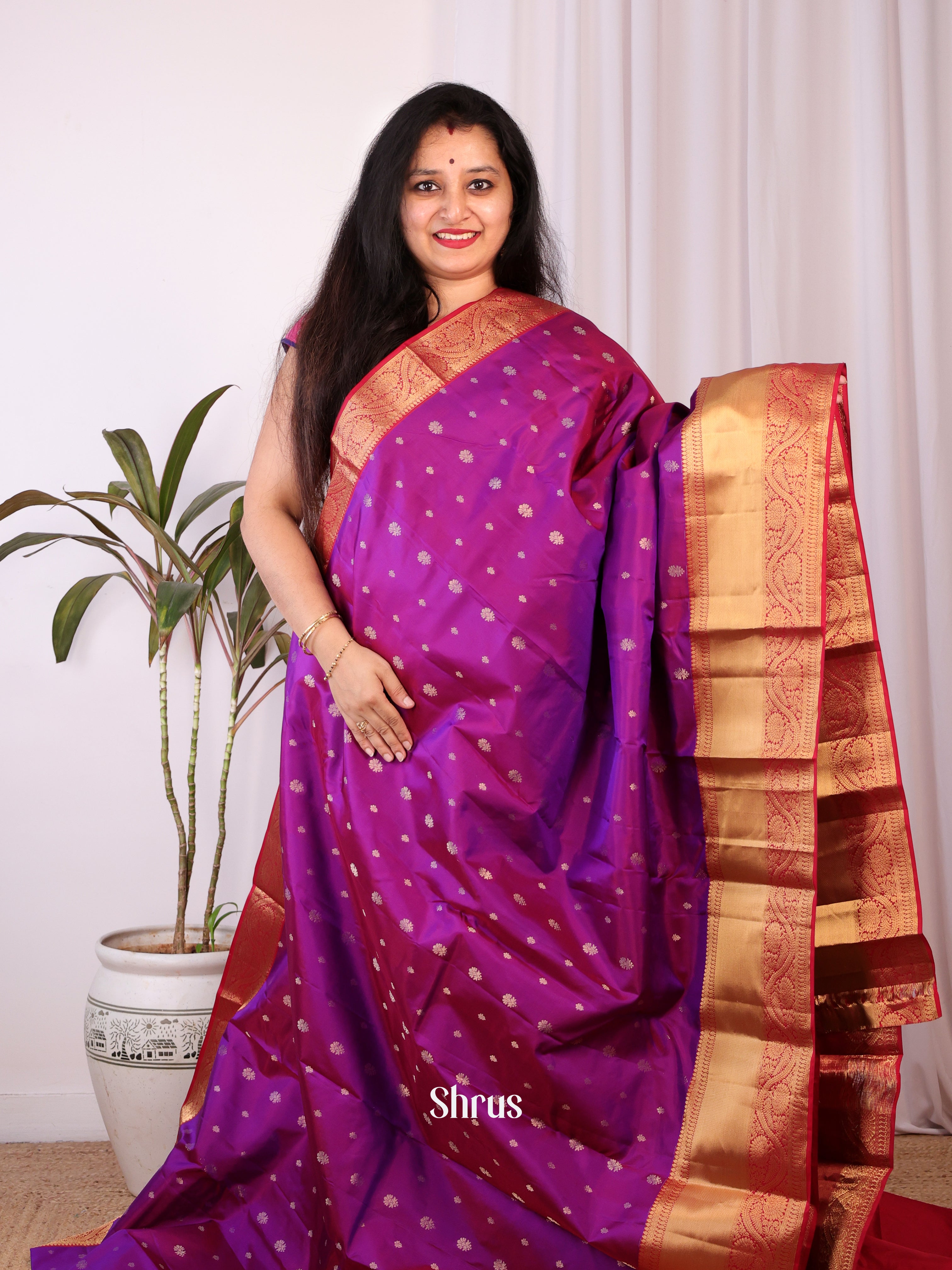Purple & Maroon - Kanchipuram silk Saree - Shop on Shrus.com