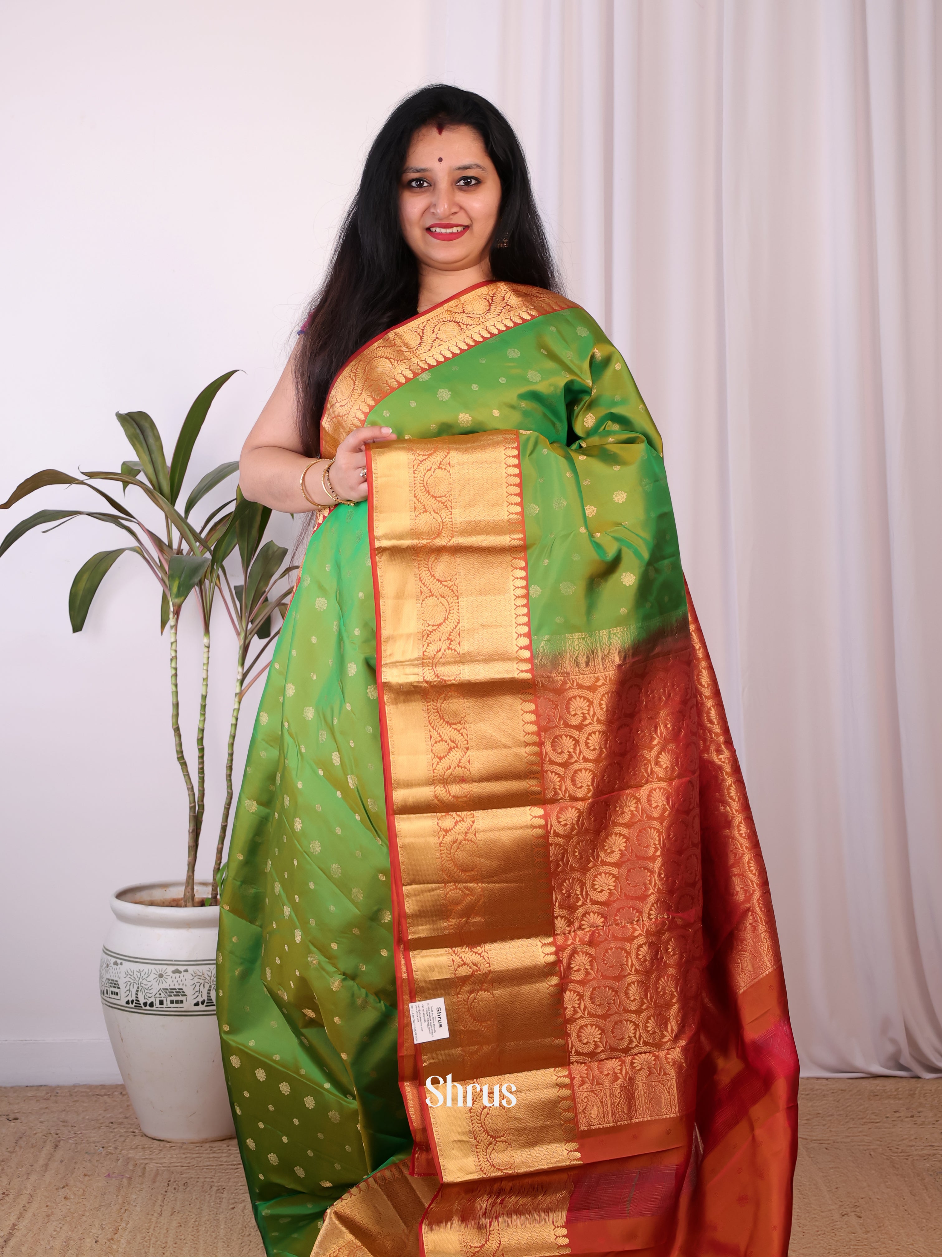 Green & Brick- Kanchipuram silk Saree - Shop on Shrus.com