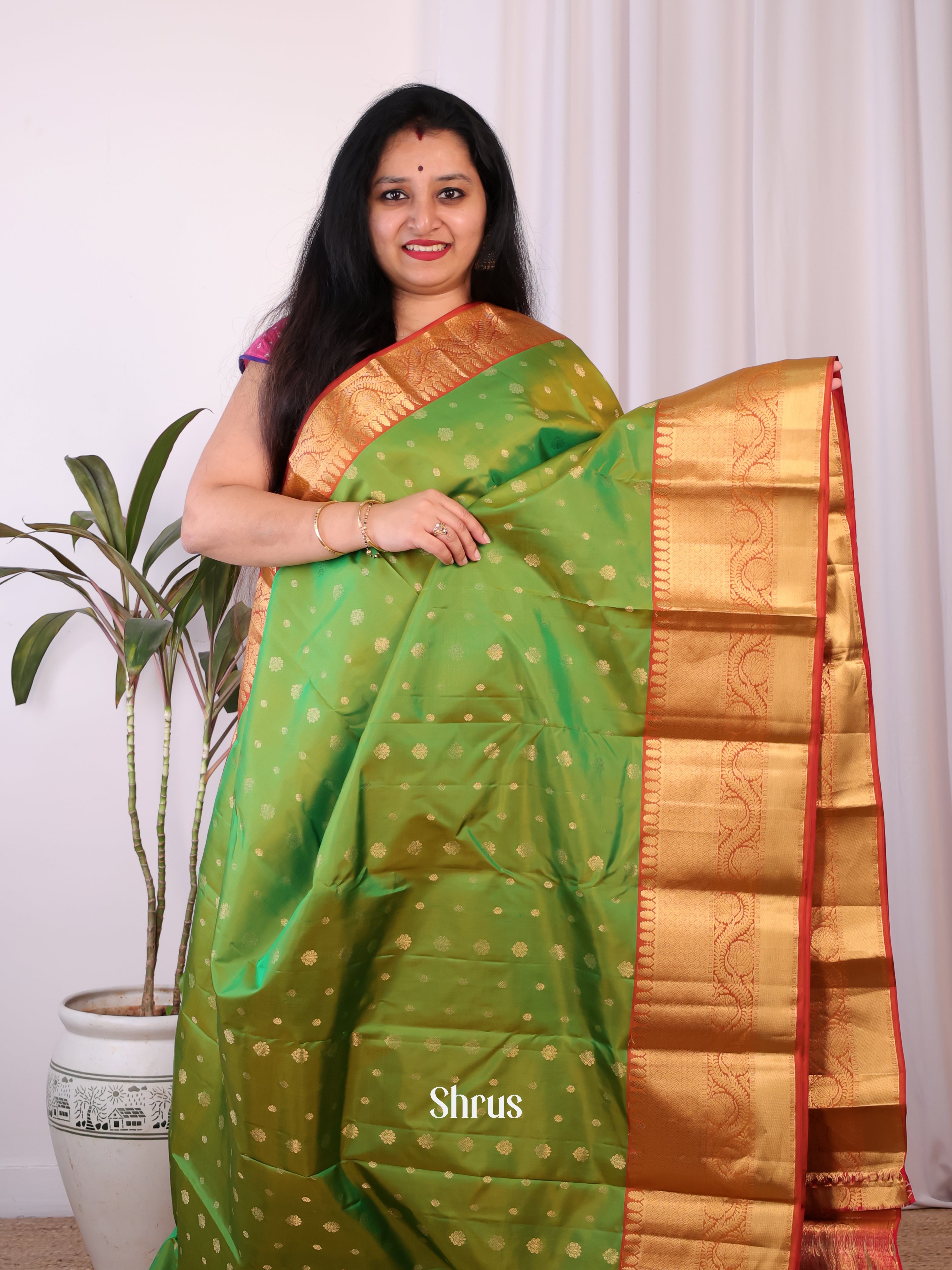Green & Brick- Kanchipuram silk Saree - Shop on Shrus.com