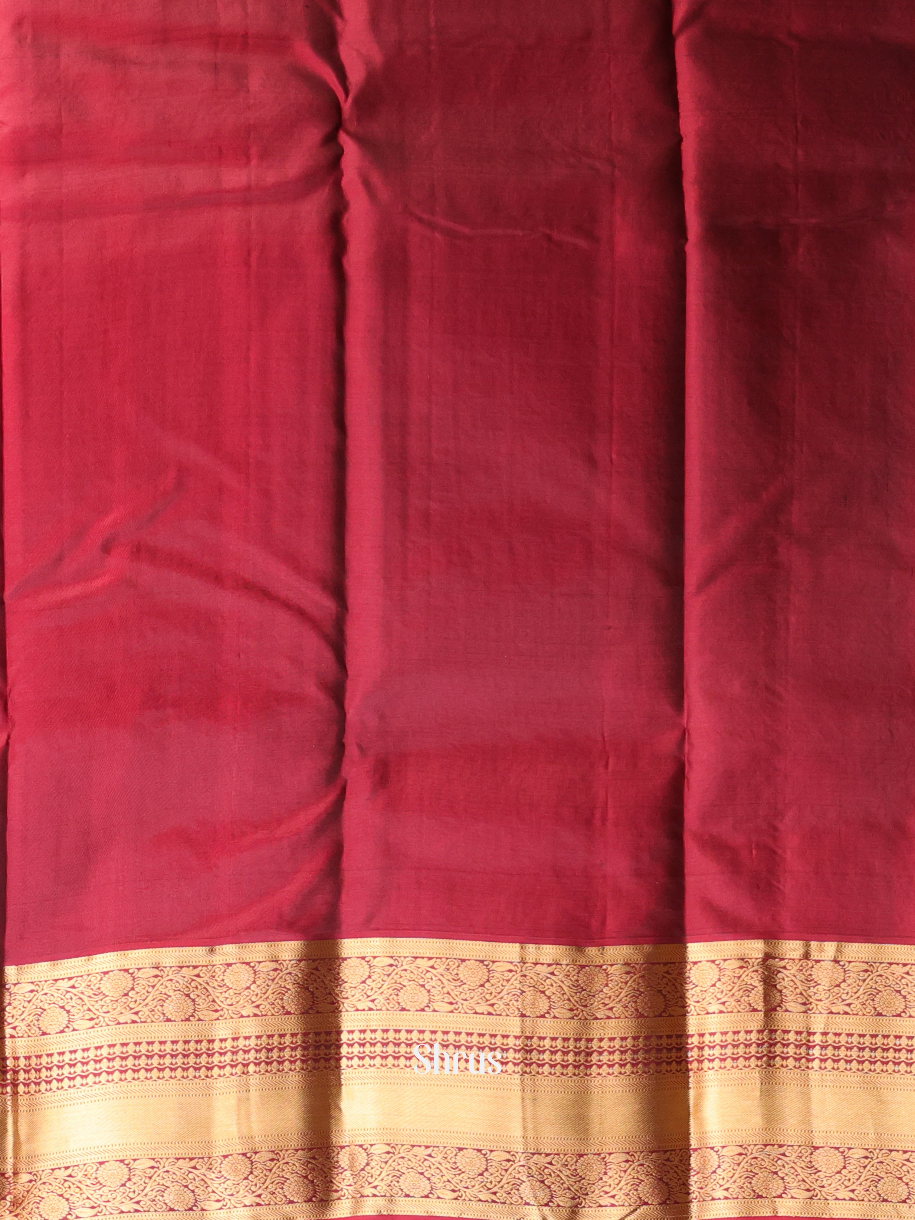 Mehandi & Maroon - Kanchipuram silk Saree - Shop on Shrus.com