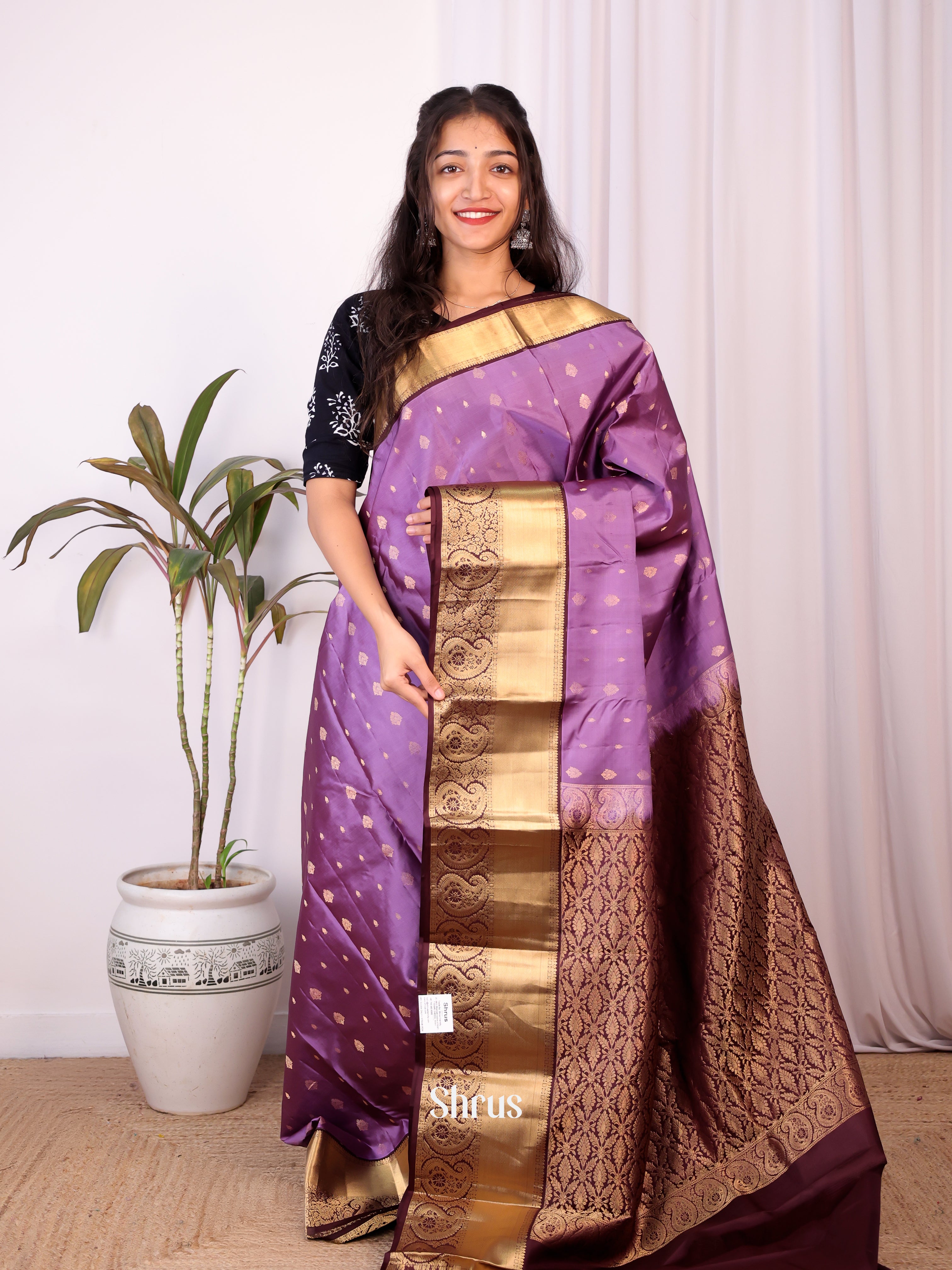 Purple & Maroon - Kanchipuram silk Saree - Shop on Shrus.com