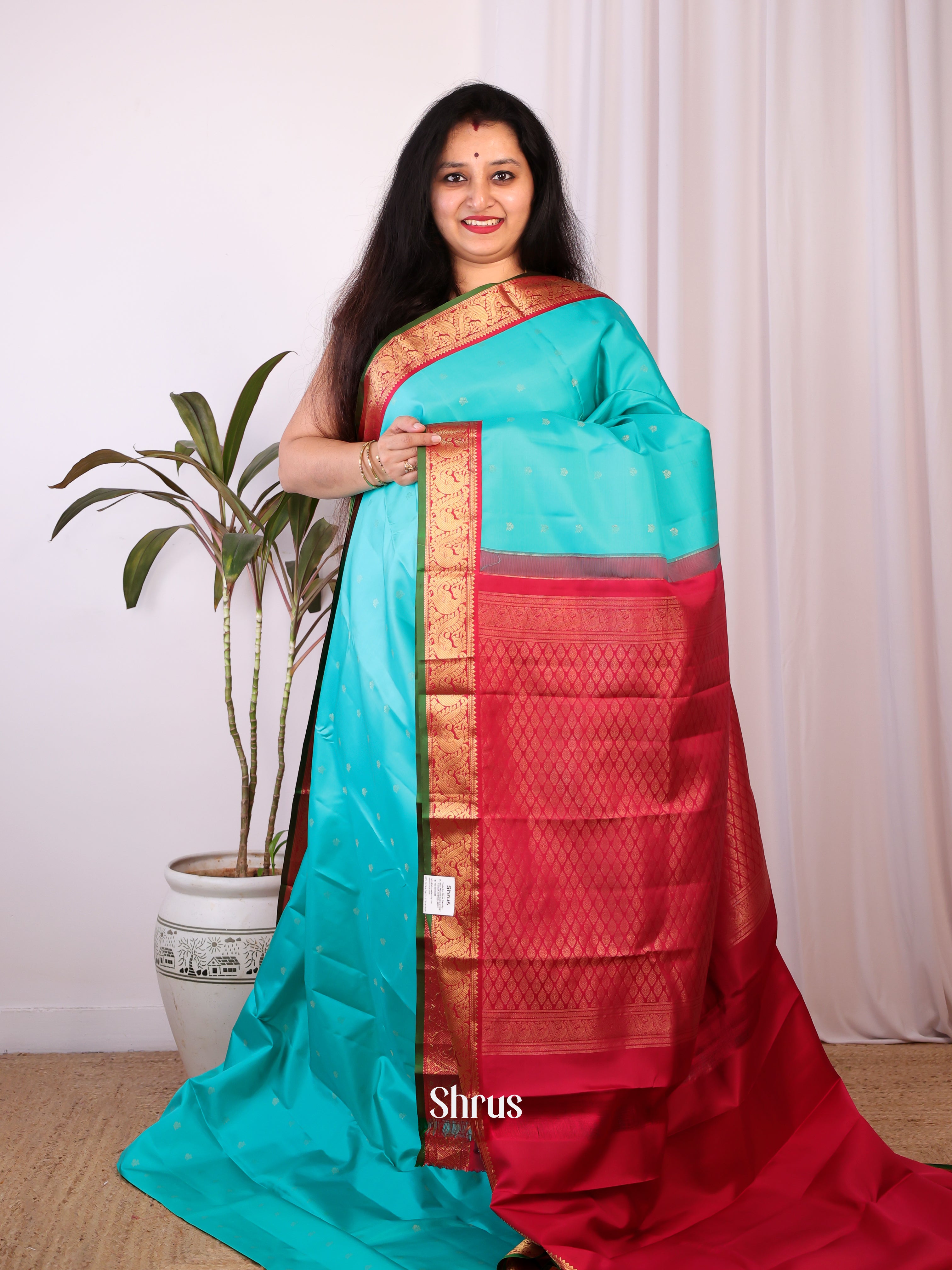 Blue & Maroon - Kanchipuram silk Saree - Shop on Shrus.com