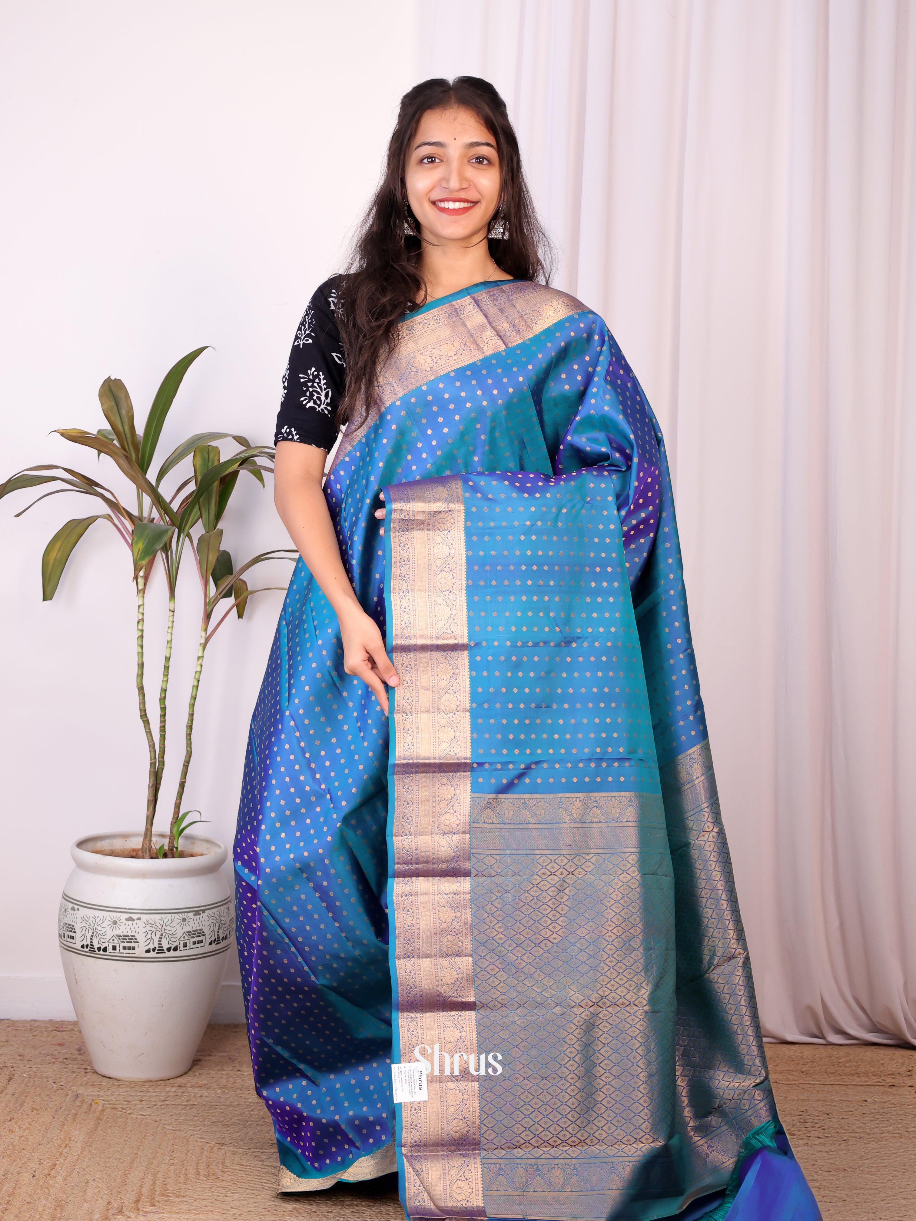 Blue(Single Tone) - Kanchipuram silk Saree - Shop on Shrus.com