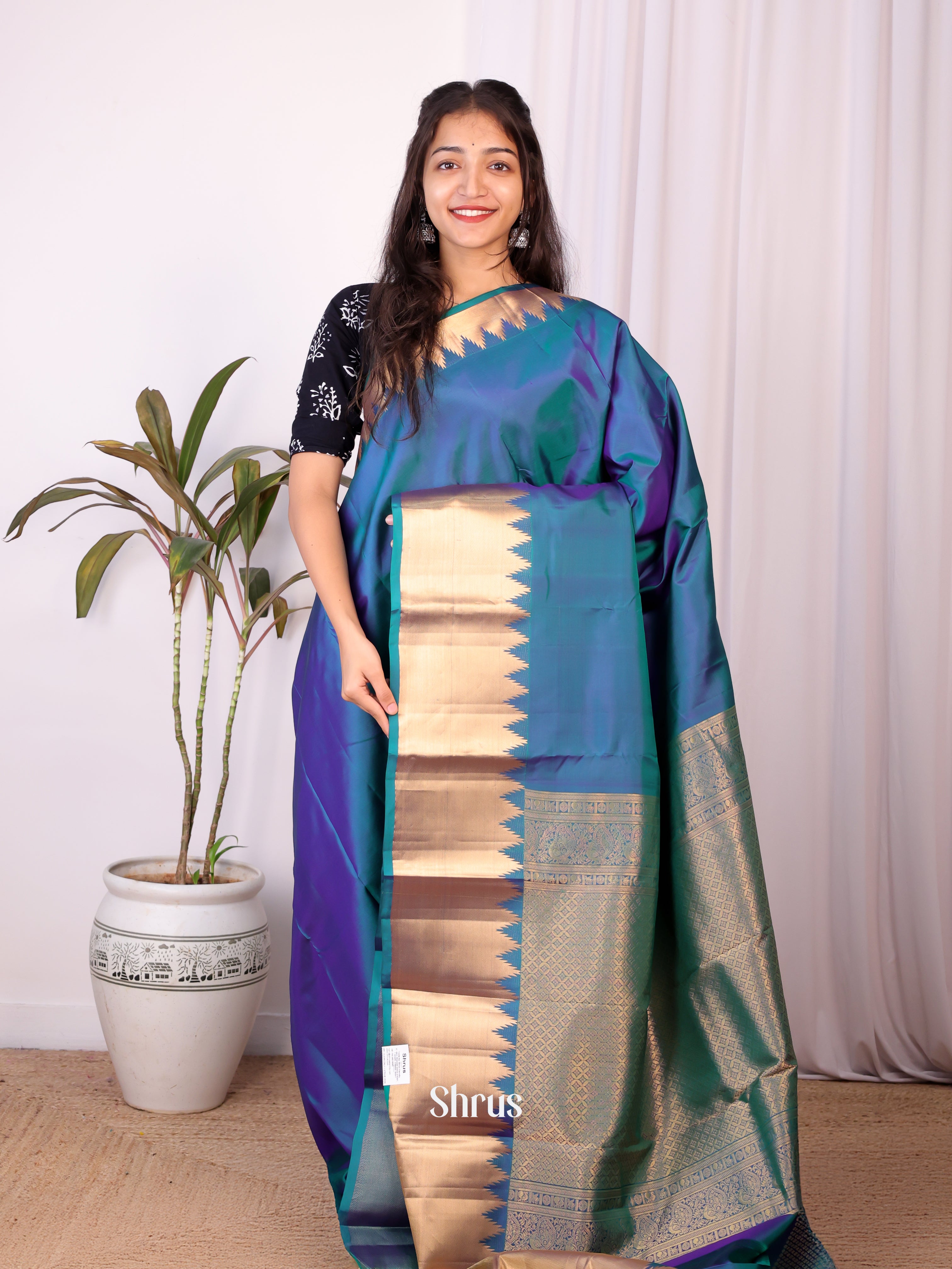 Blue(Single Tone) - Kanchipuram silk Saree - Shop on Shrus.com
