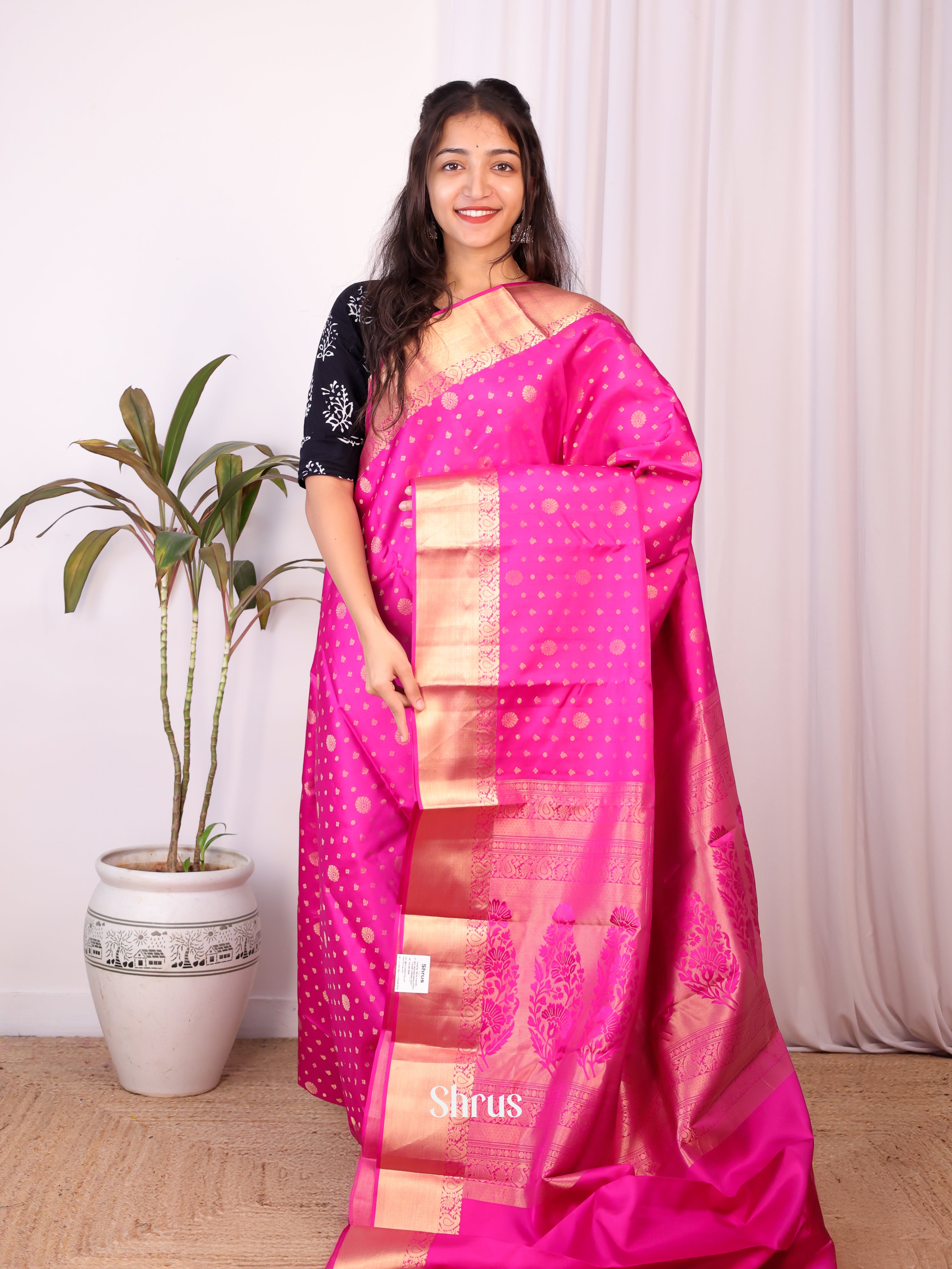Pink(Single Tone) - Kanchipuram silk Saree - Shop on Shrus.com
