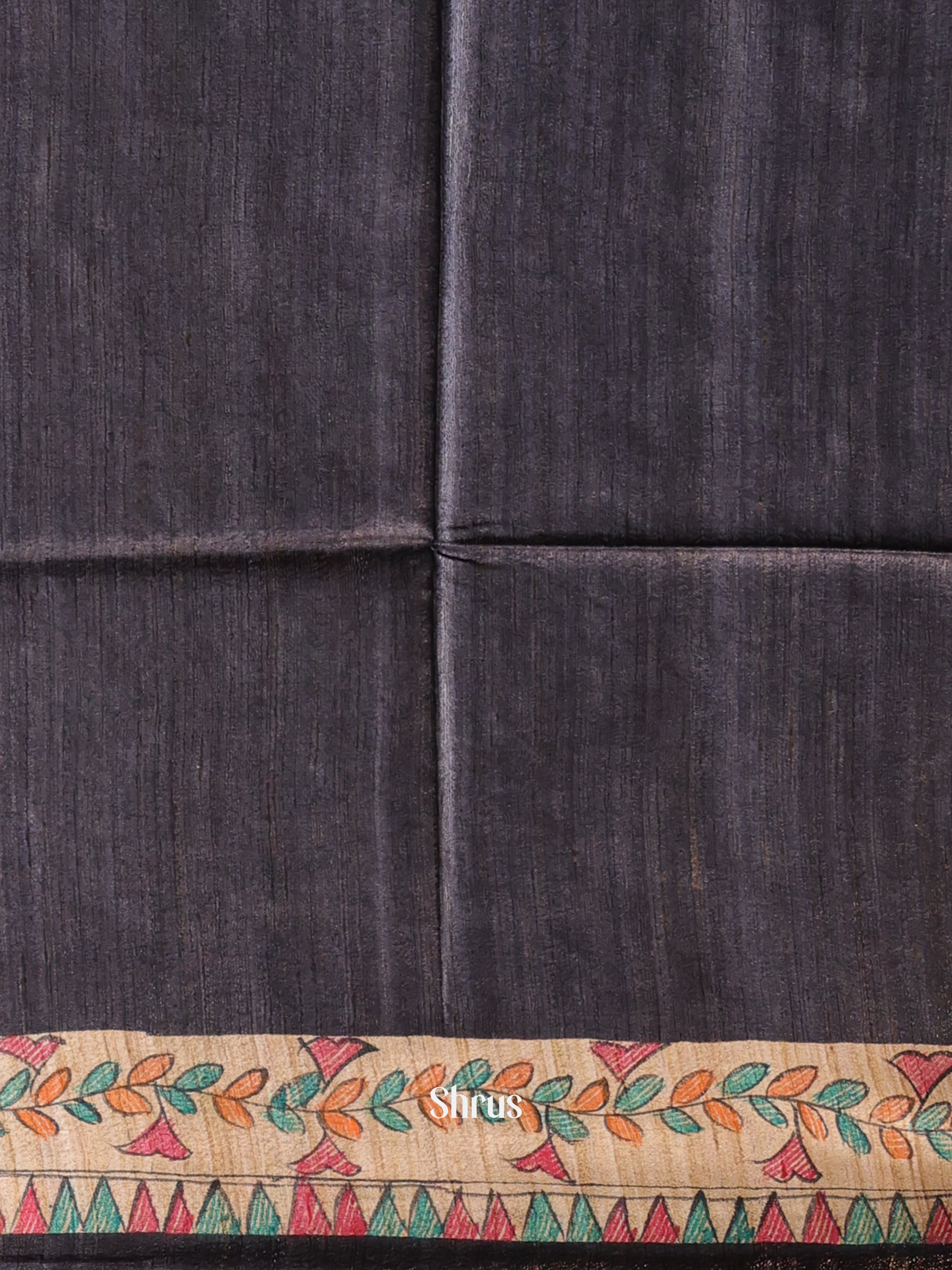Black & Beige - Tussar Saree - Shop on Shrus.com