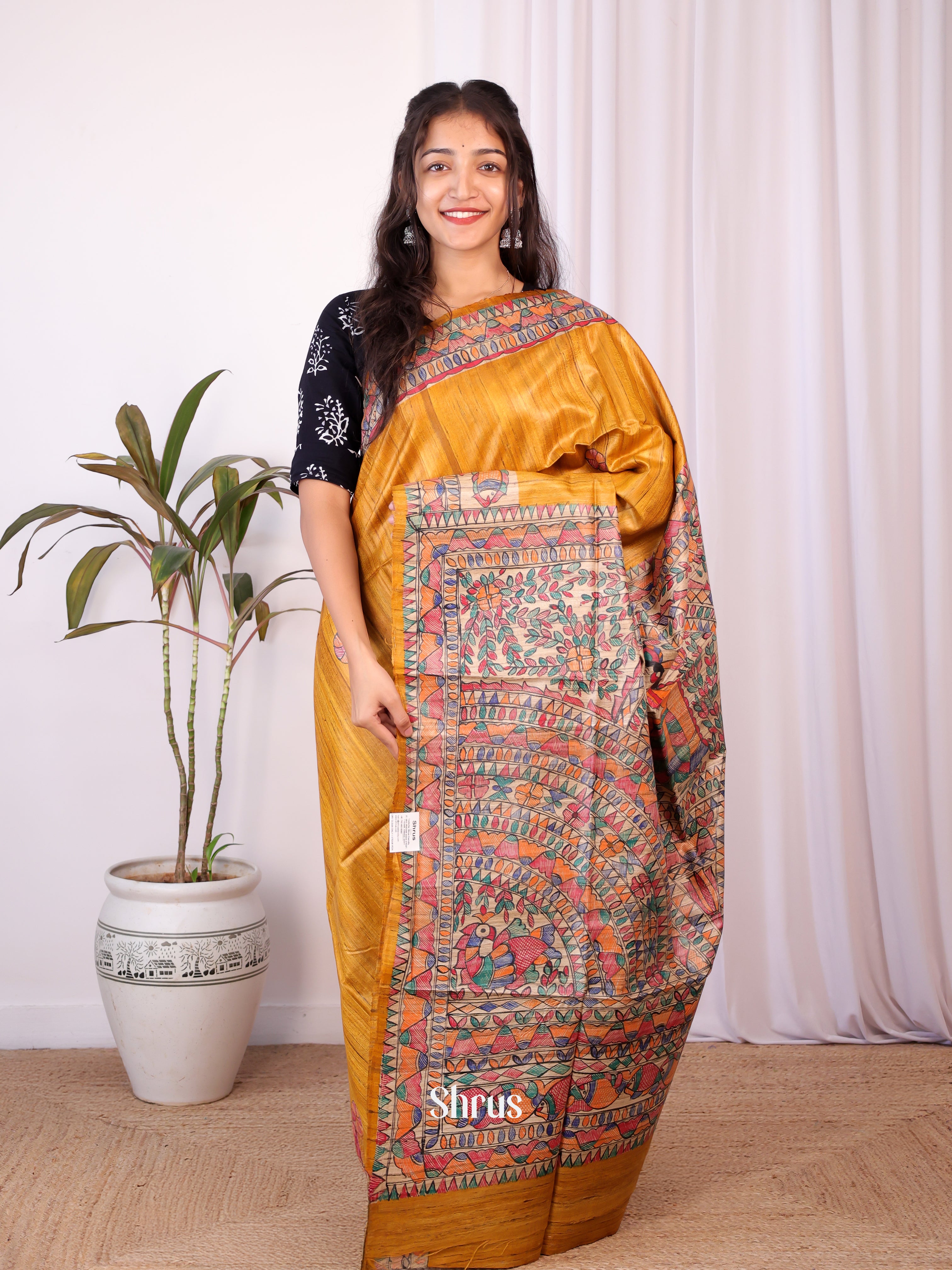 Mustard & Beige - Tussar Saree - Shop on Shrus.com