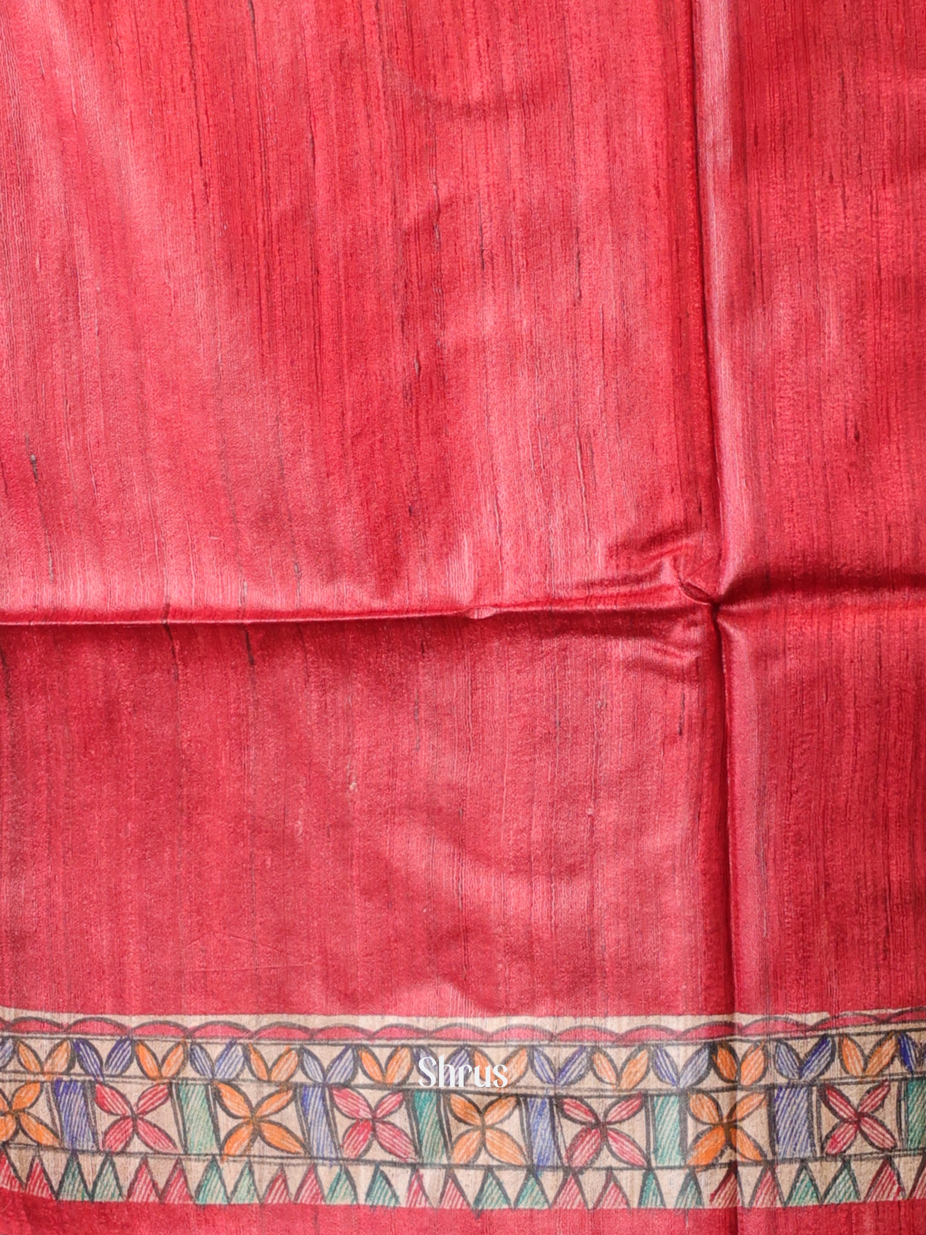 Red - Tussar Saree - Shop on Shrus.com