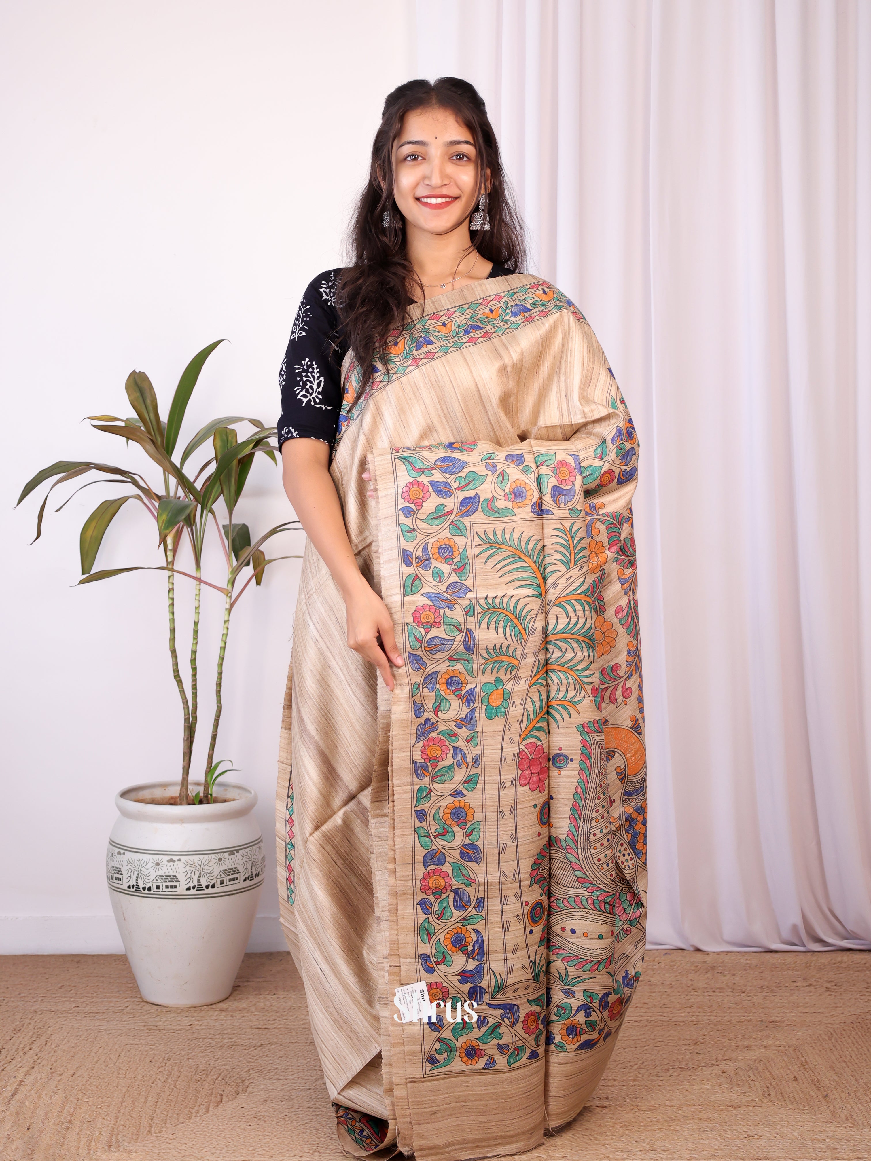 Brown - Tussar Saree - Shop on Shrus.com
