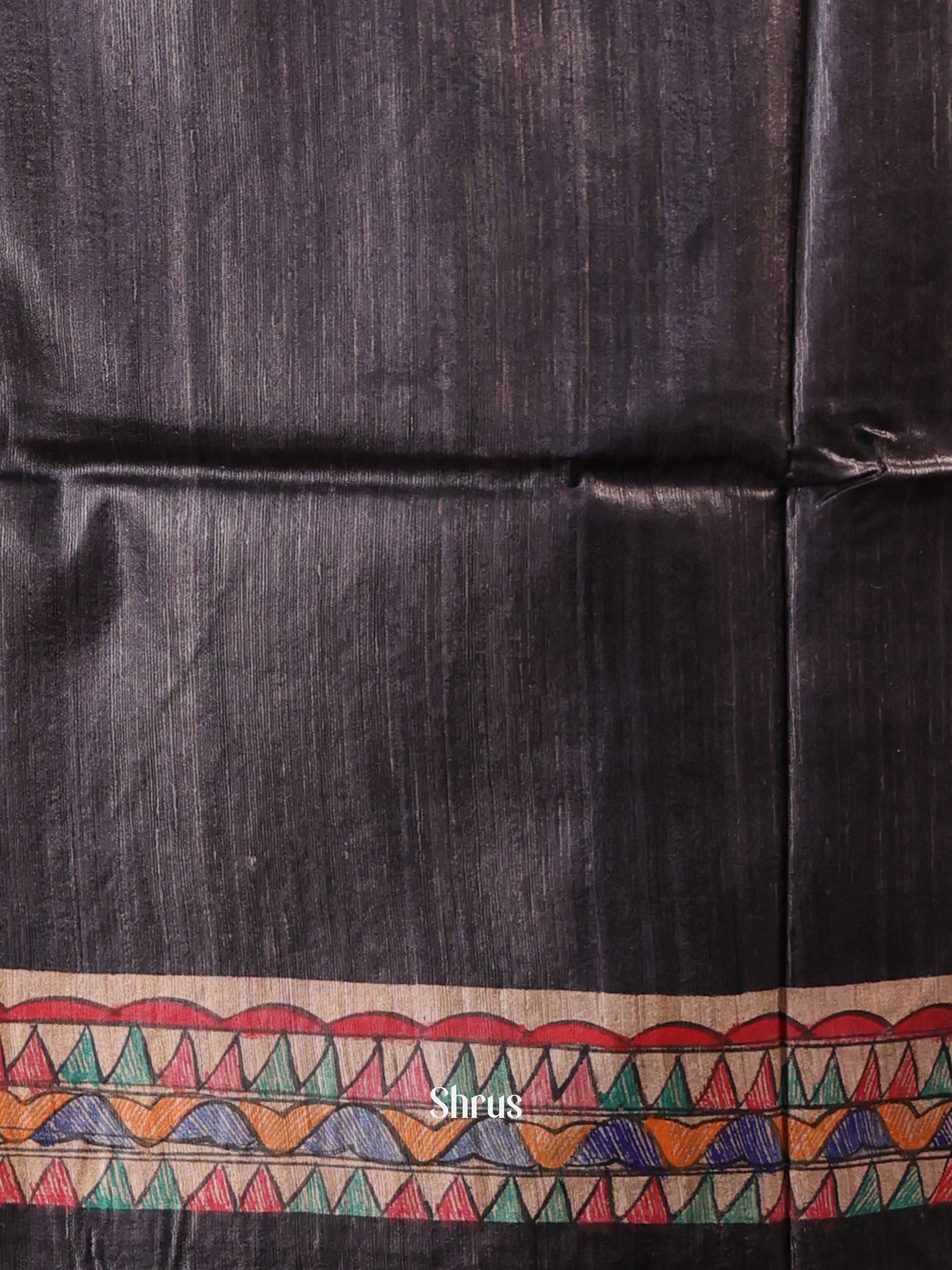 Black & Beige - Tussar Saree designer palu -1