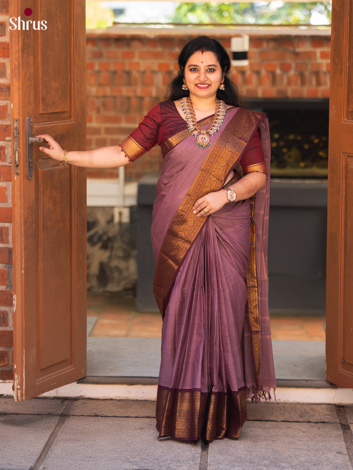Dusty Pink & Brown - Chettinad Cotton Saree - Shop on Shrus.com