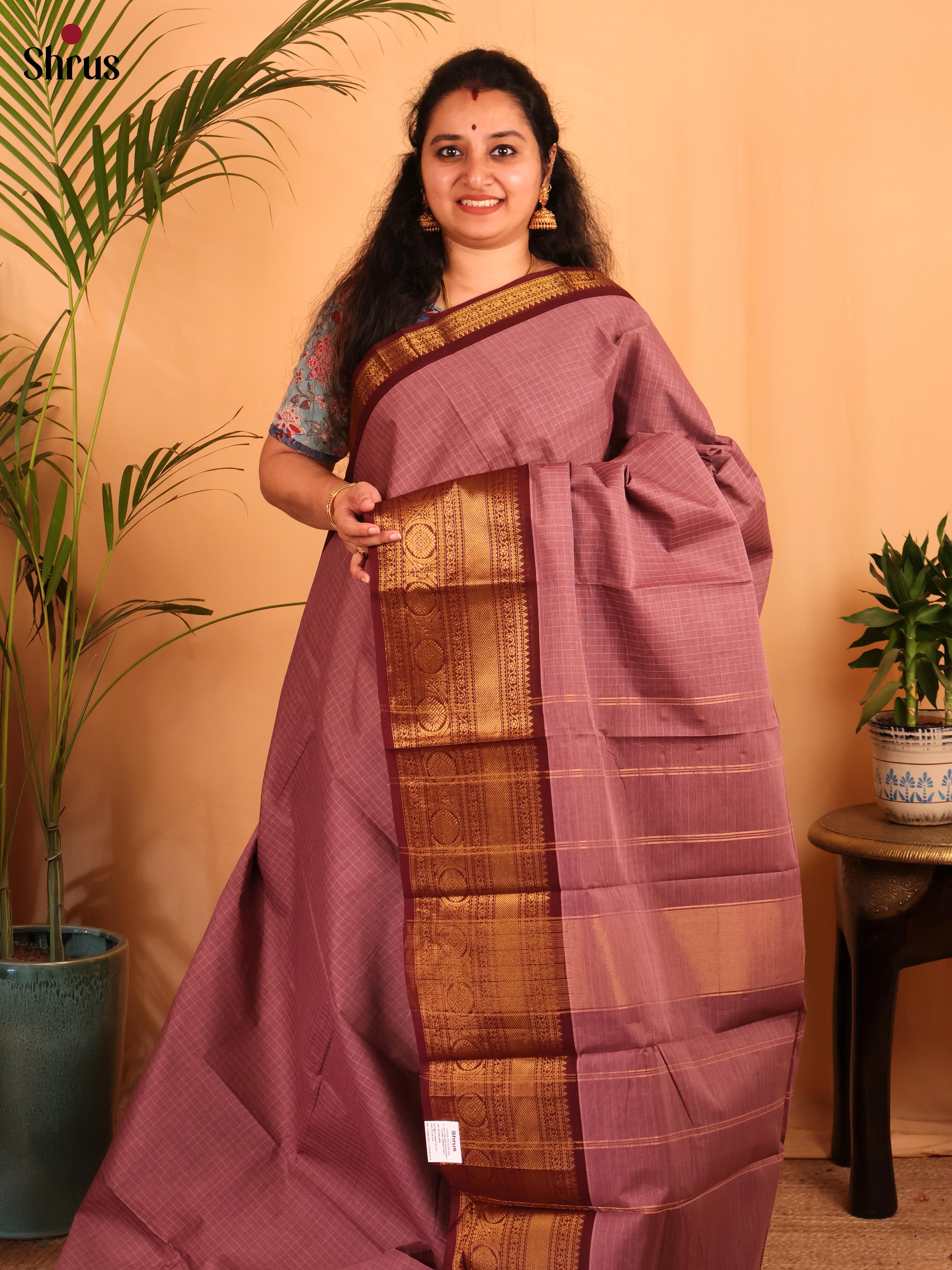 Dusty Pink & Brown - Chettinad Cotton Saree - Shop on Shrus.com