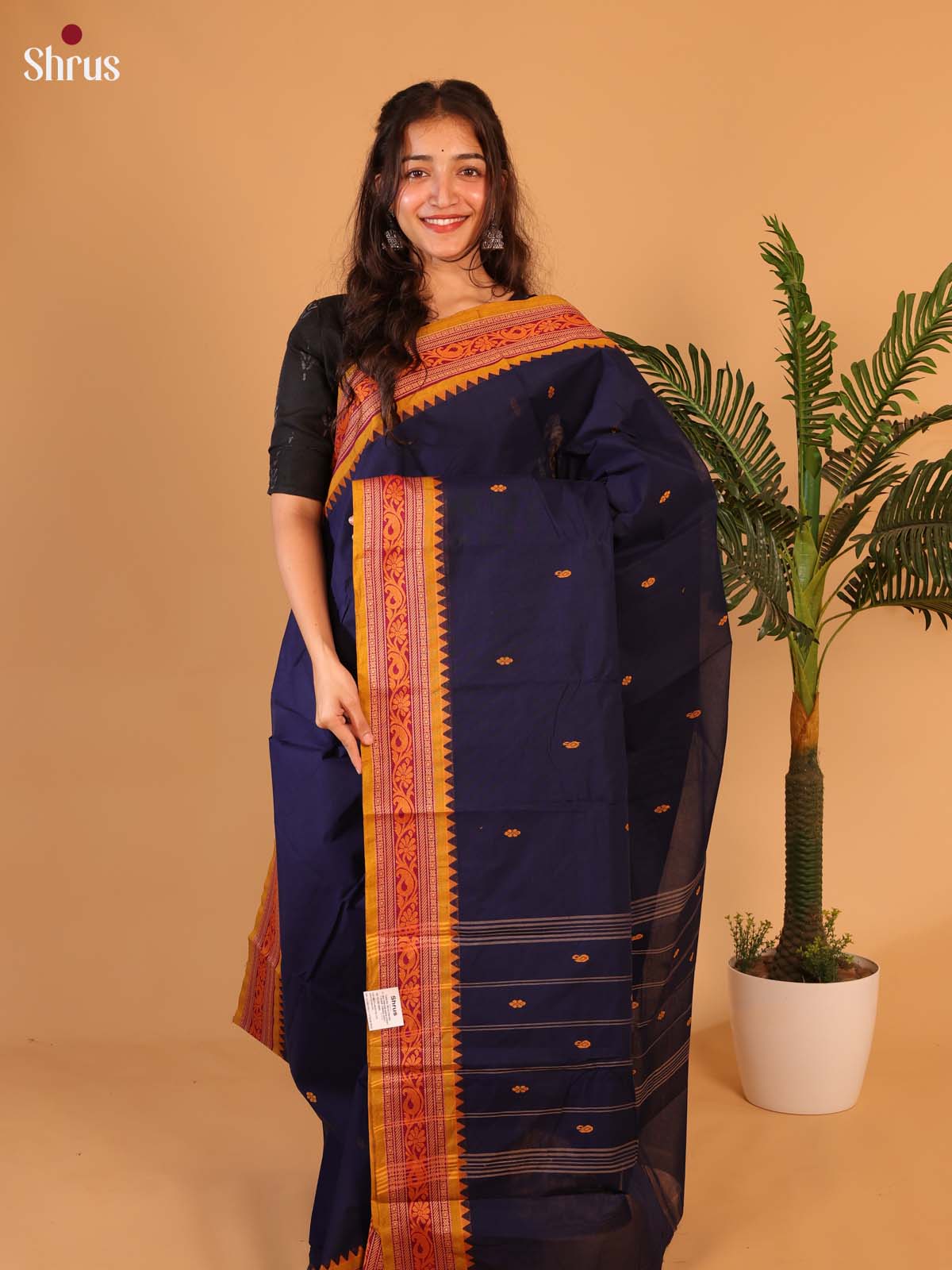 Blue & Mustard -Chettinad Cotton Saree - Shop on Shrus.com