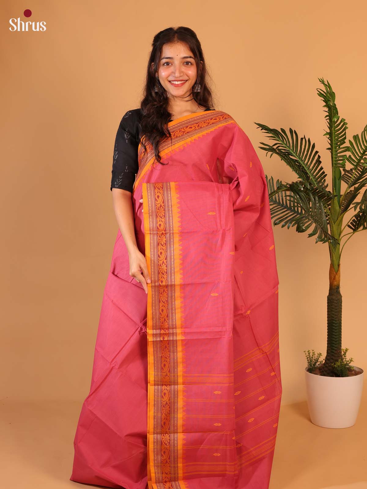 Pink & Mustard - Chettinad Cotton Saree - Shop on Shrus.com