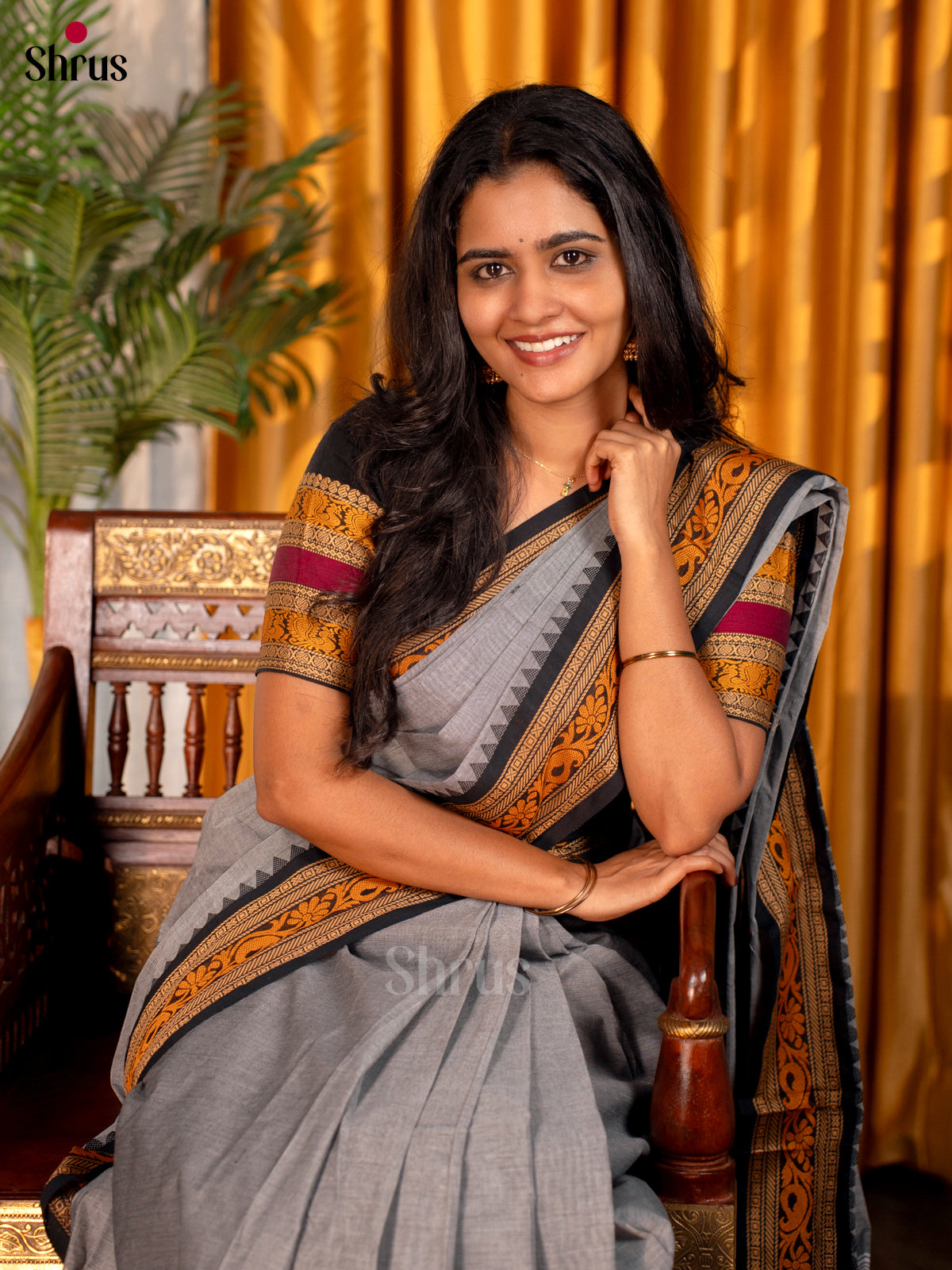 Grey & Black - Chettinad Cotton Saree - Shop on Shrus.com