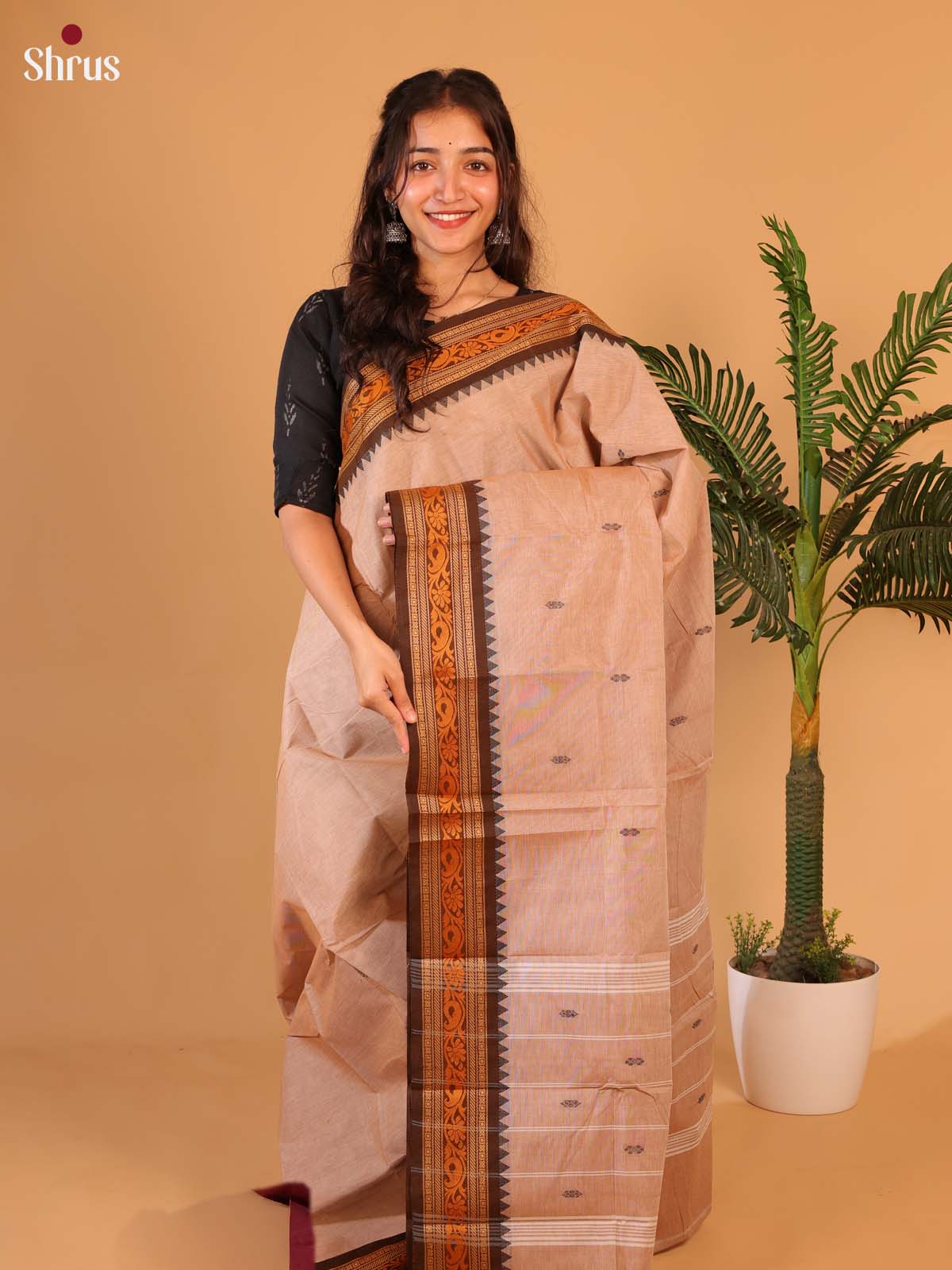 Dusty Pink & Brown - Chettinad Cotton Saree - Shop on Shrus.com