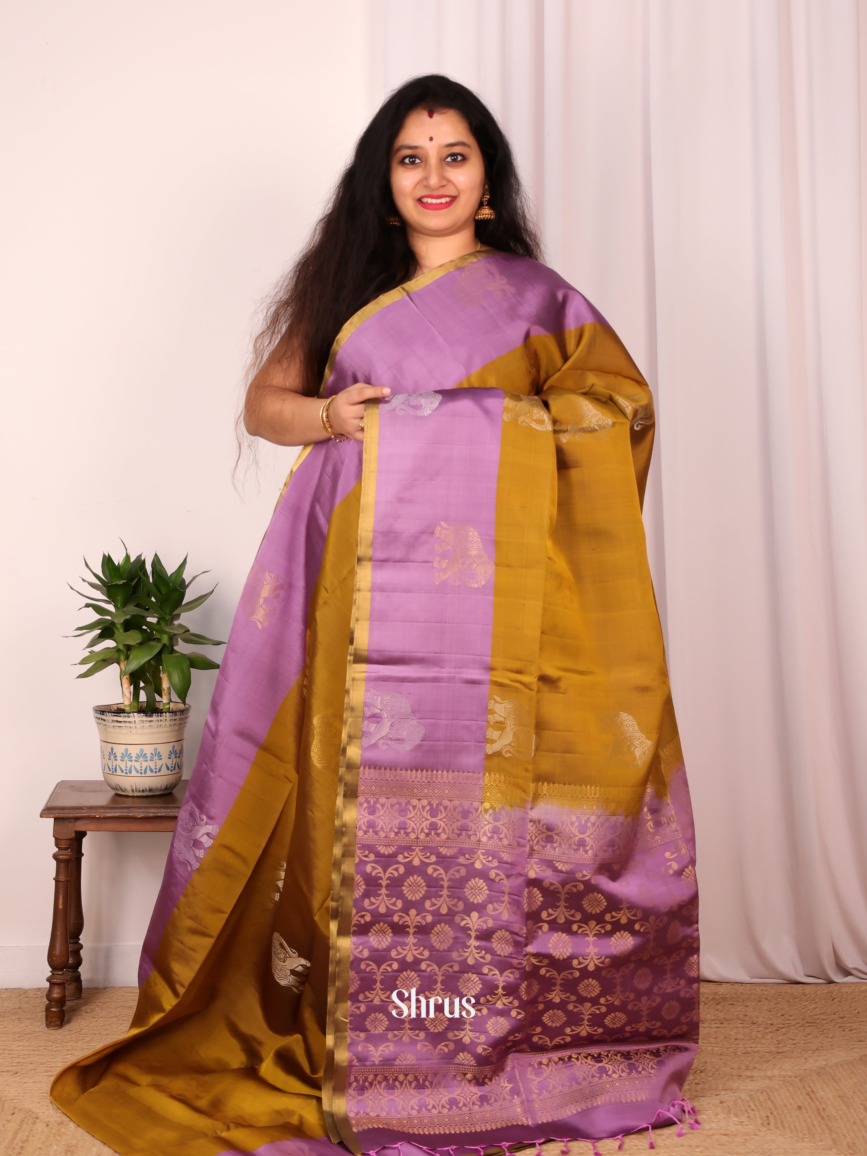 Mehandi & Lavender - Soft Silk Saree - Shop on Shrus.com
