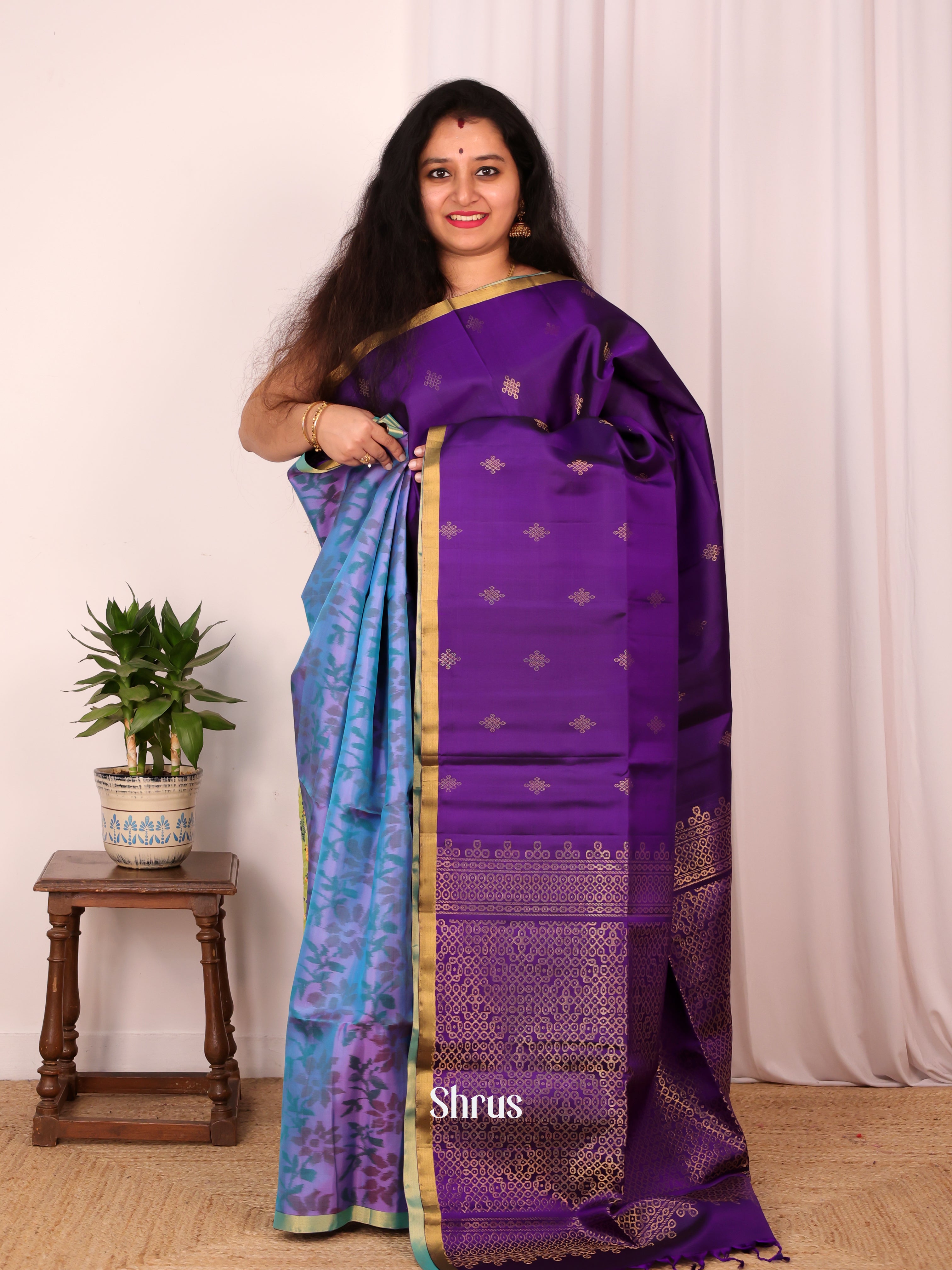 Blue & Violet - Soft Silk Saree - Shop on Shrus.com
