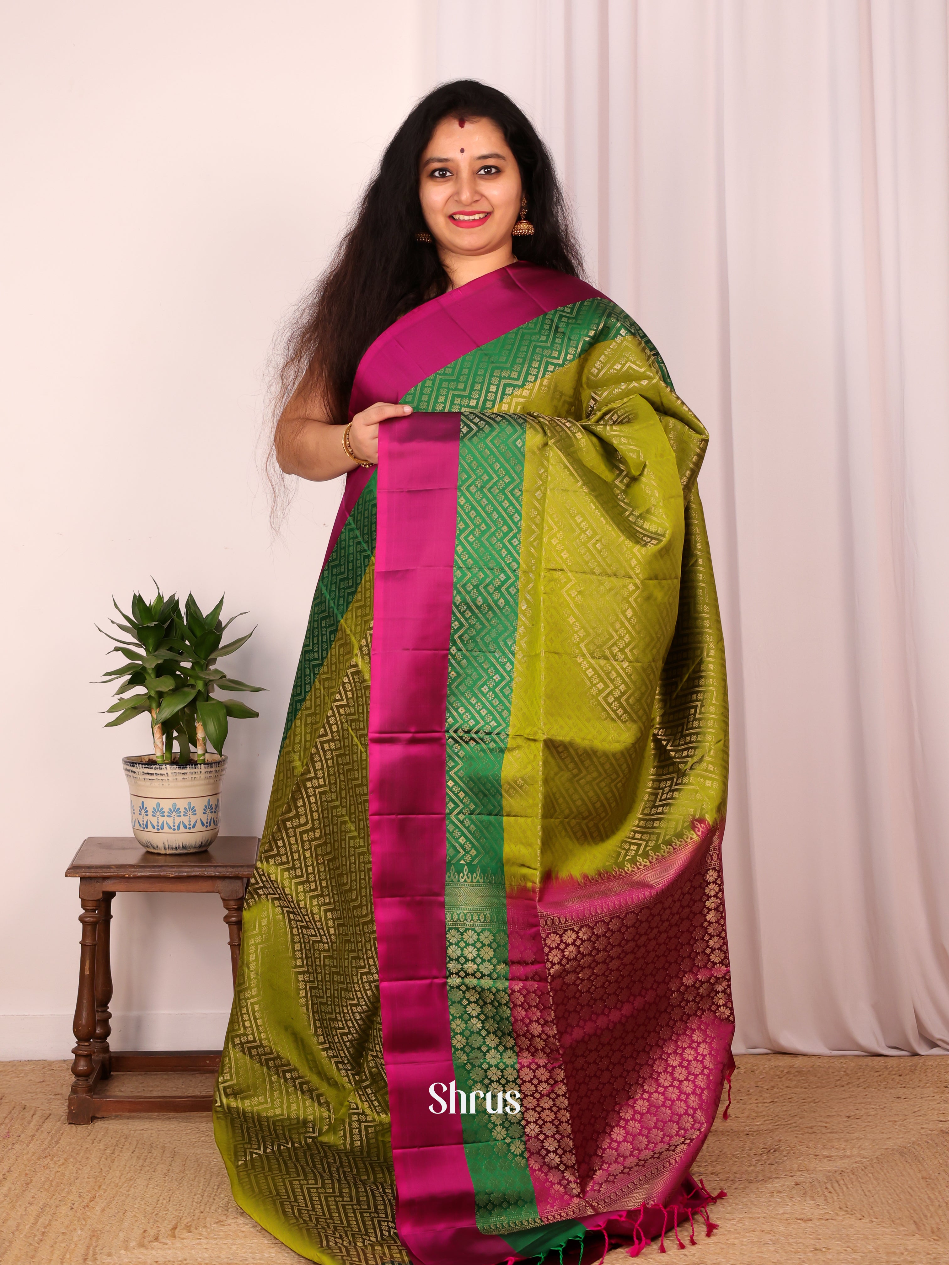 Green & Purple - Soft Silk Saree - Shop on Shrus.com