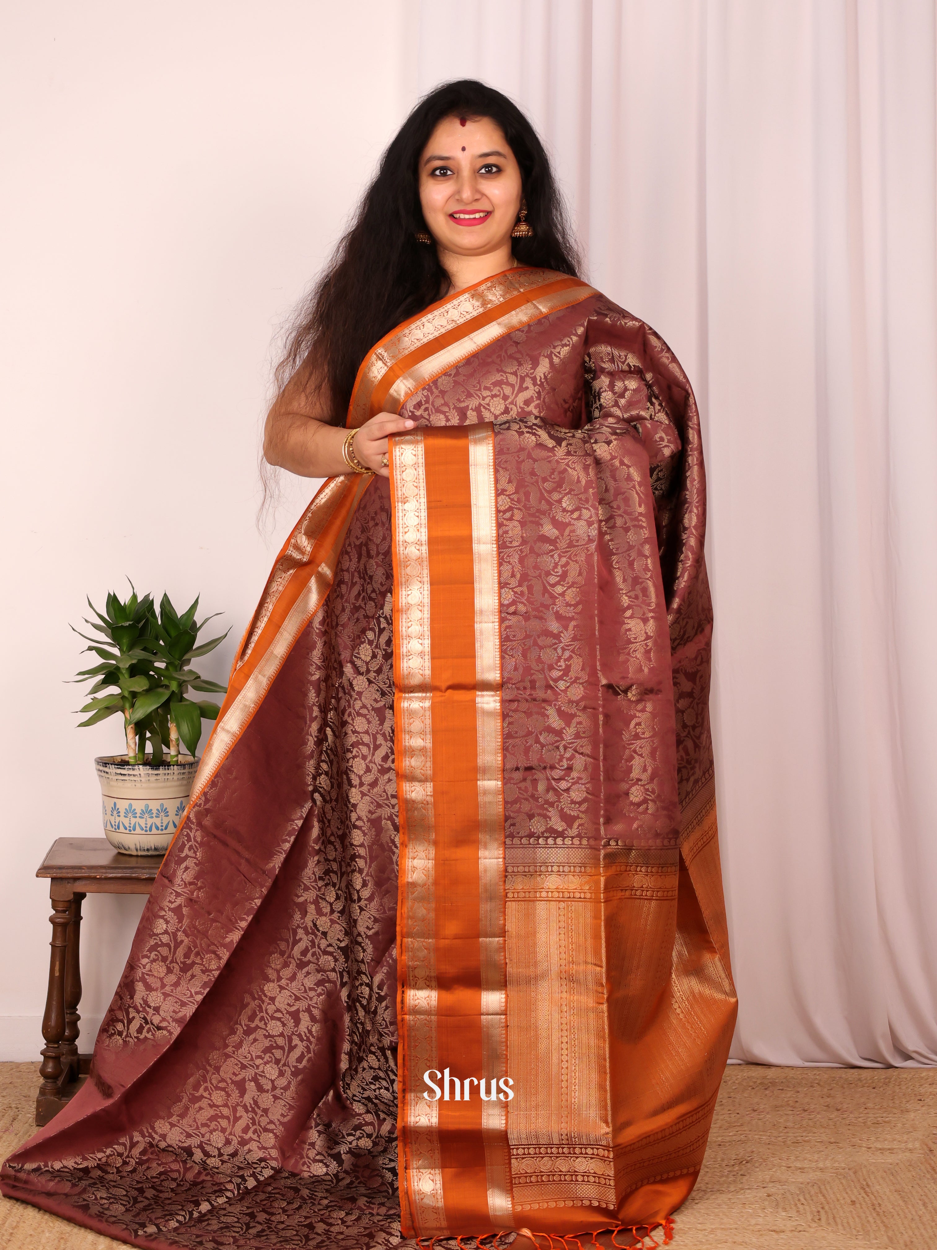 Brown & Brick - Soft Silk Saree - Shop on Shrus.com
