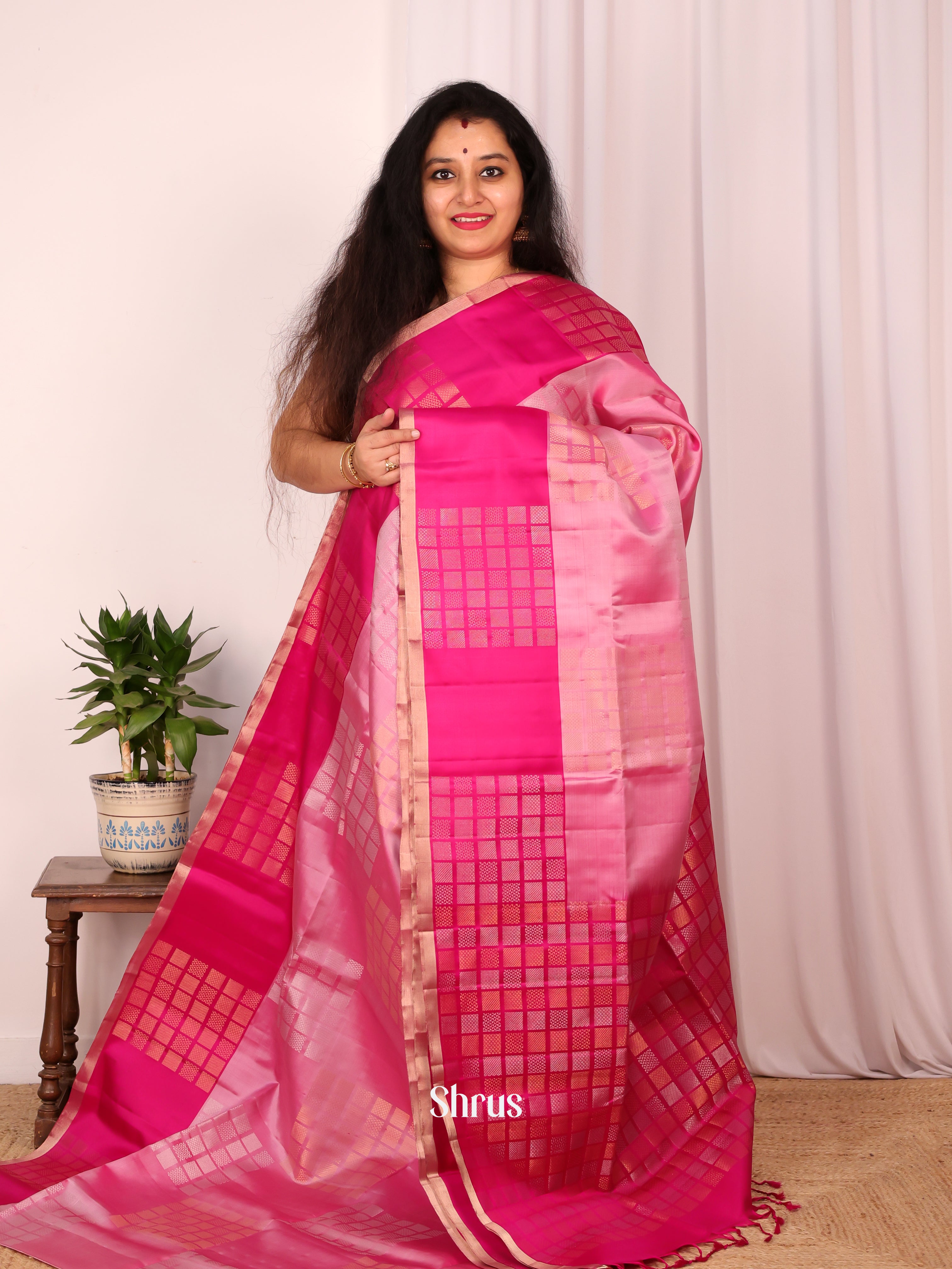 Pink & Rani Pink - Soft Silk Saree - Shop on Shrus.com