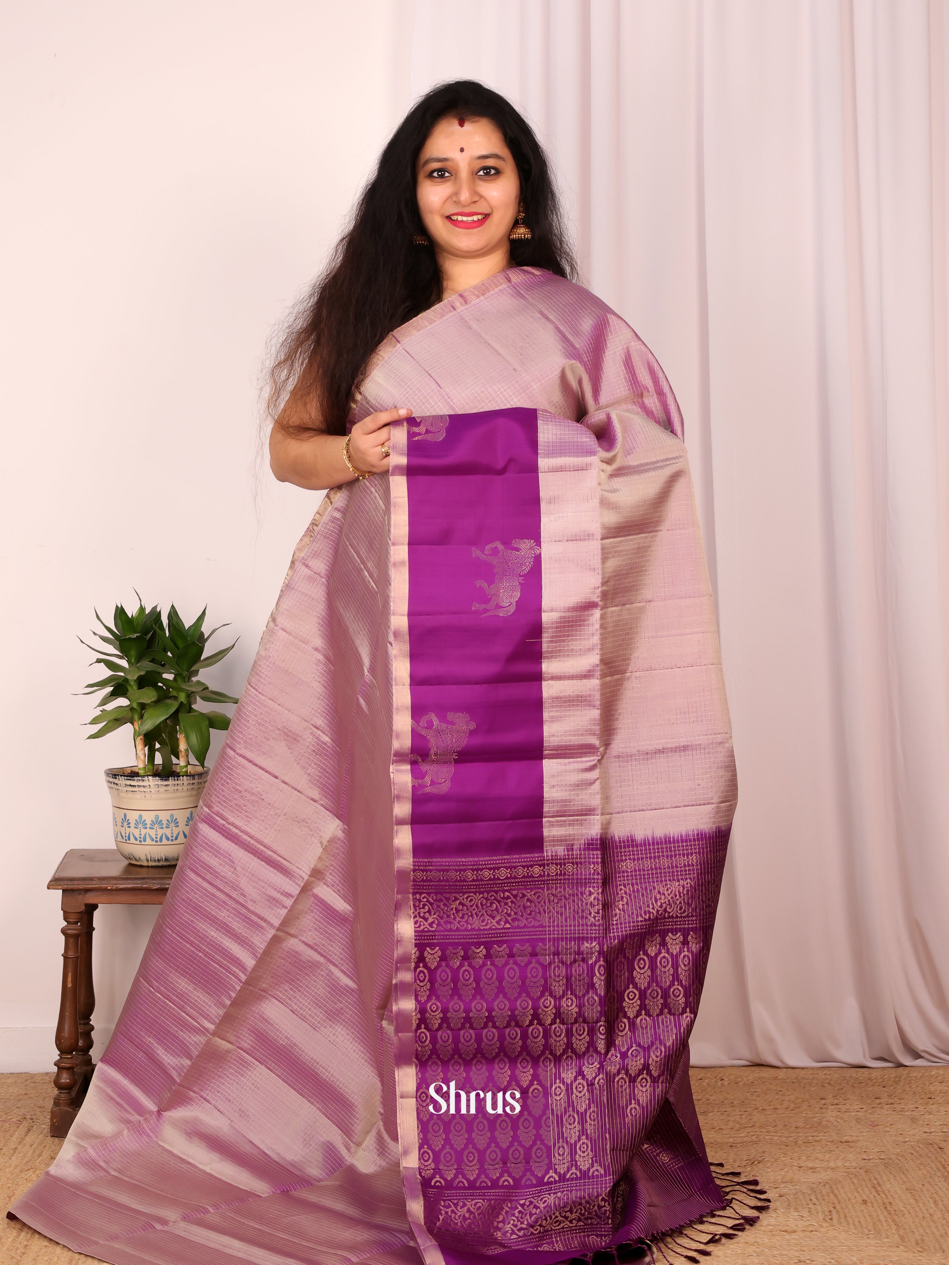 Onion Pink & Purple- Soft Silk Saree - Shop on Shrus.com
