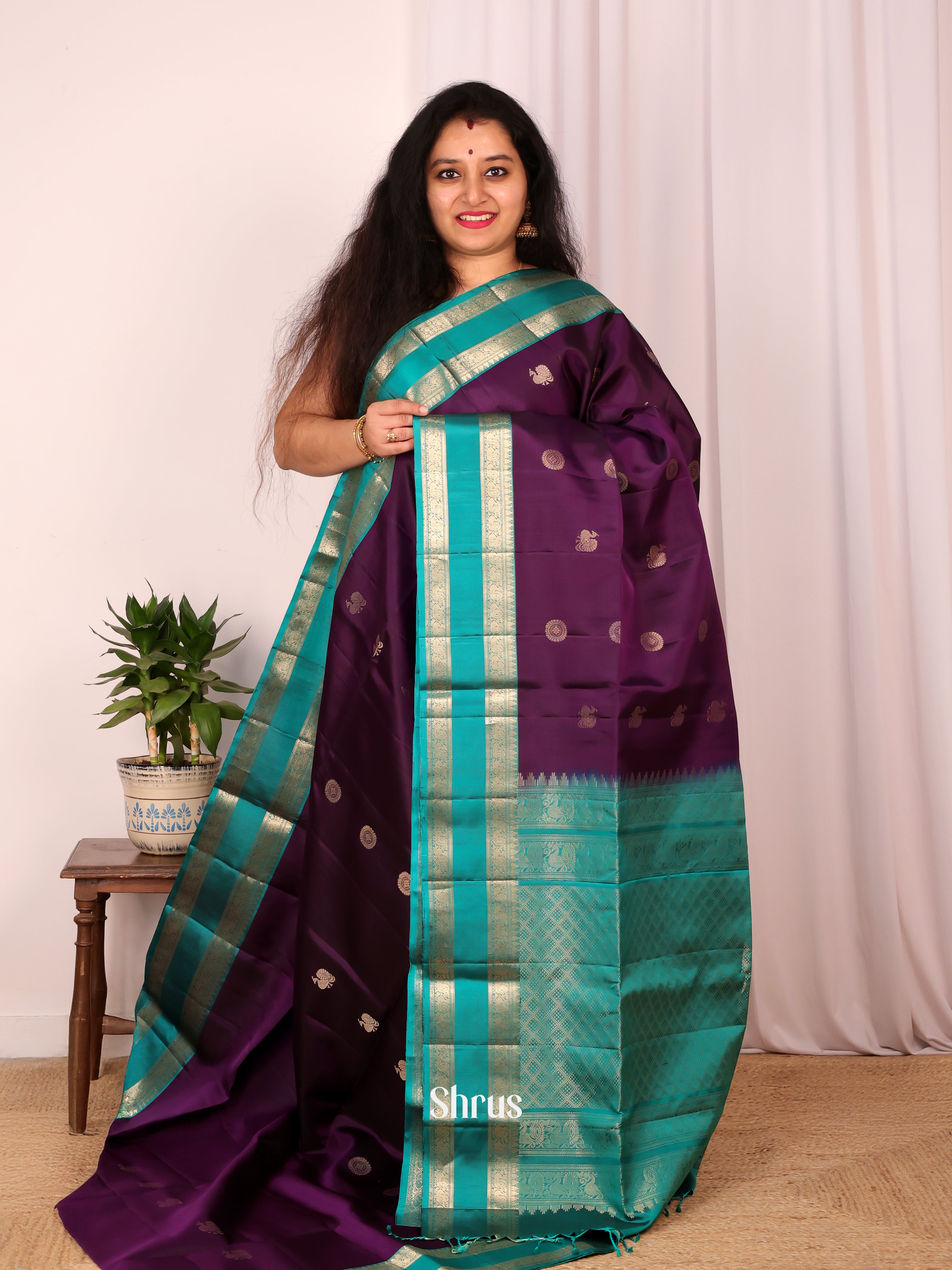 Purple & Teal - Soft Silk Saree - Shop on Shrus.com