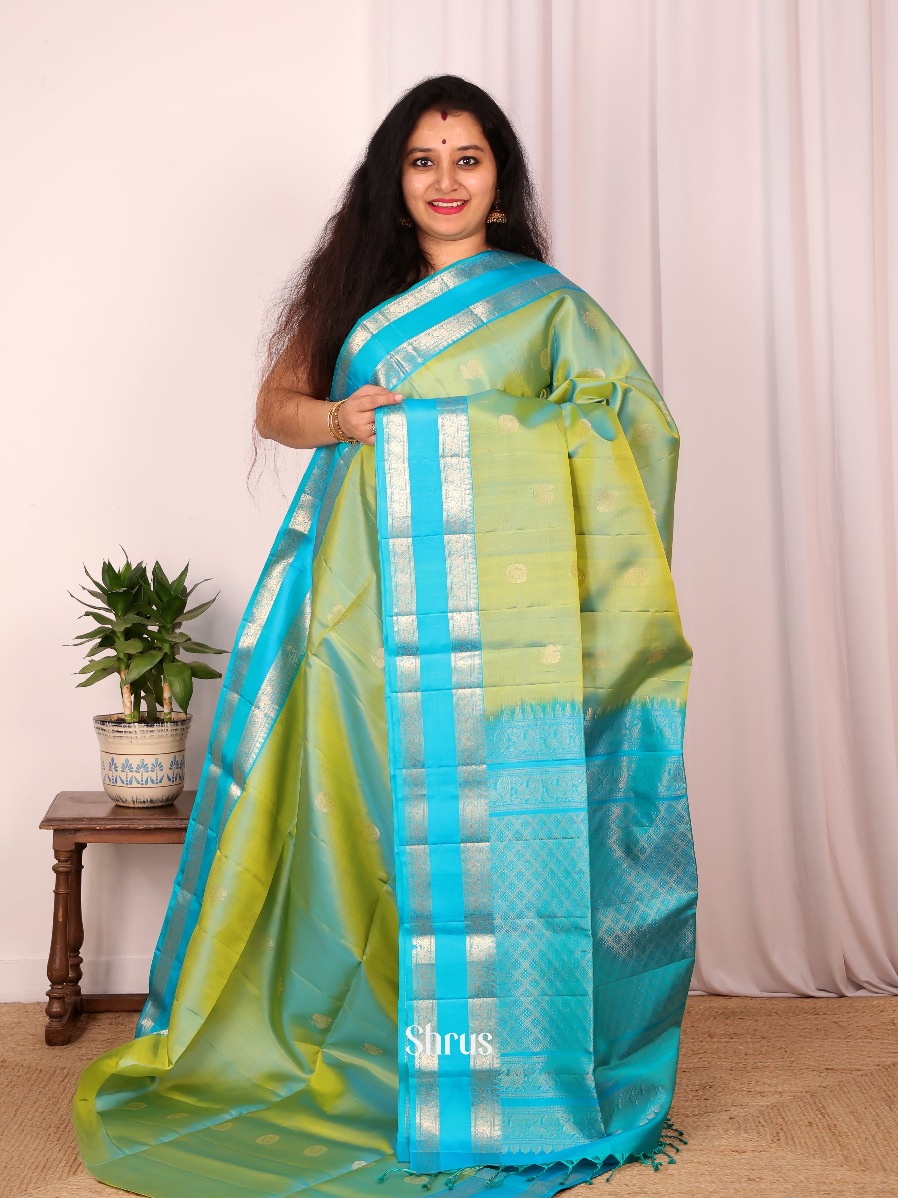 Double Shaded Green & Blue - Soft Silk Saree - Shop on Shrus.com