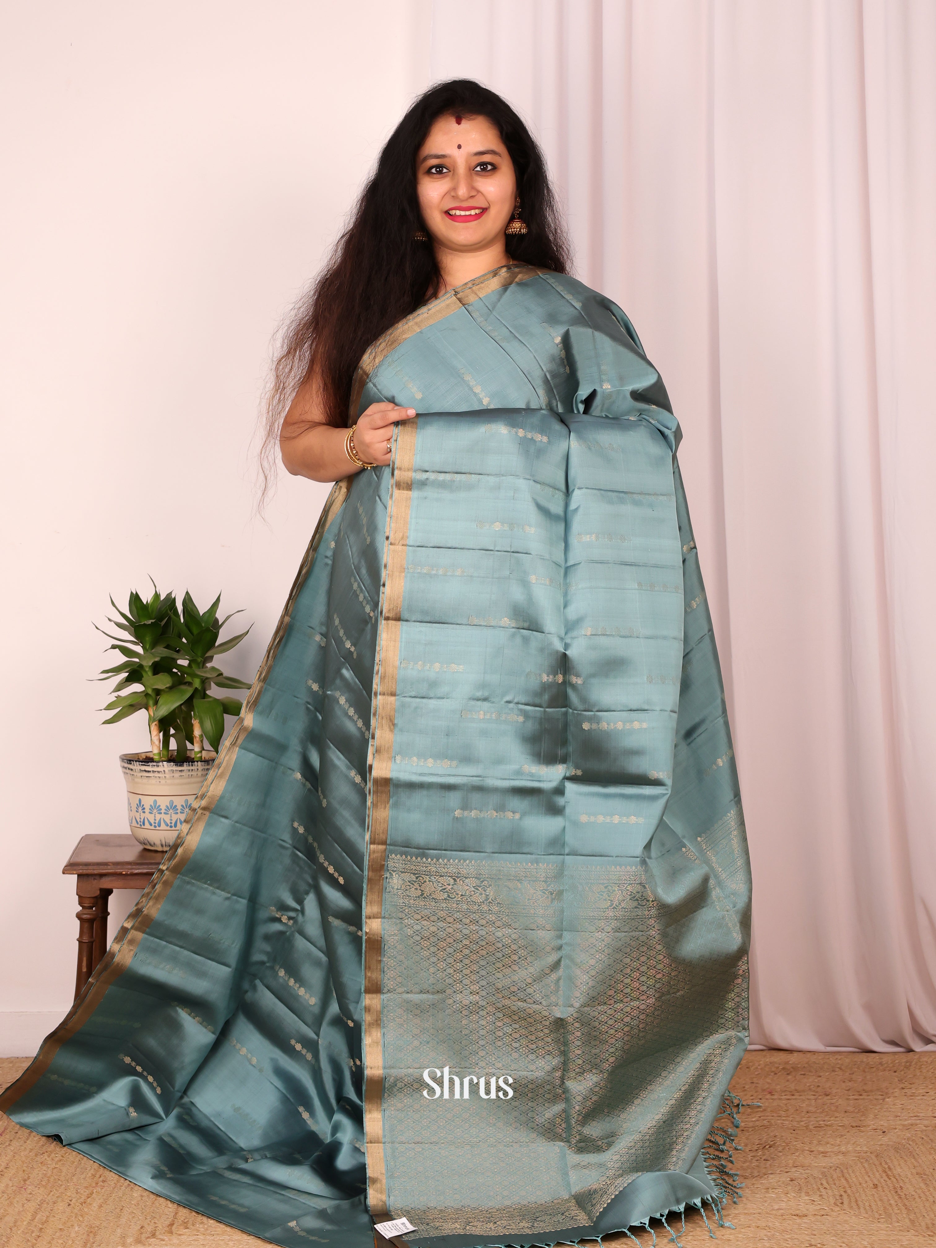 Grey(Single Tone)- Soft Silk Saree - Shop on Shrus.com