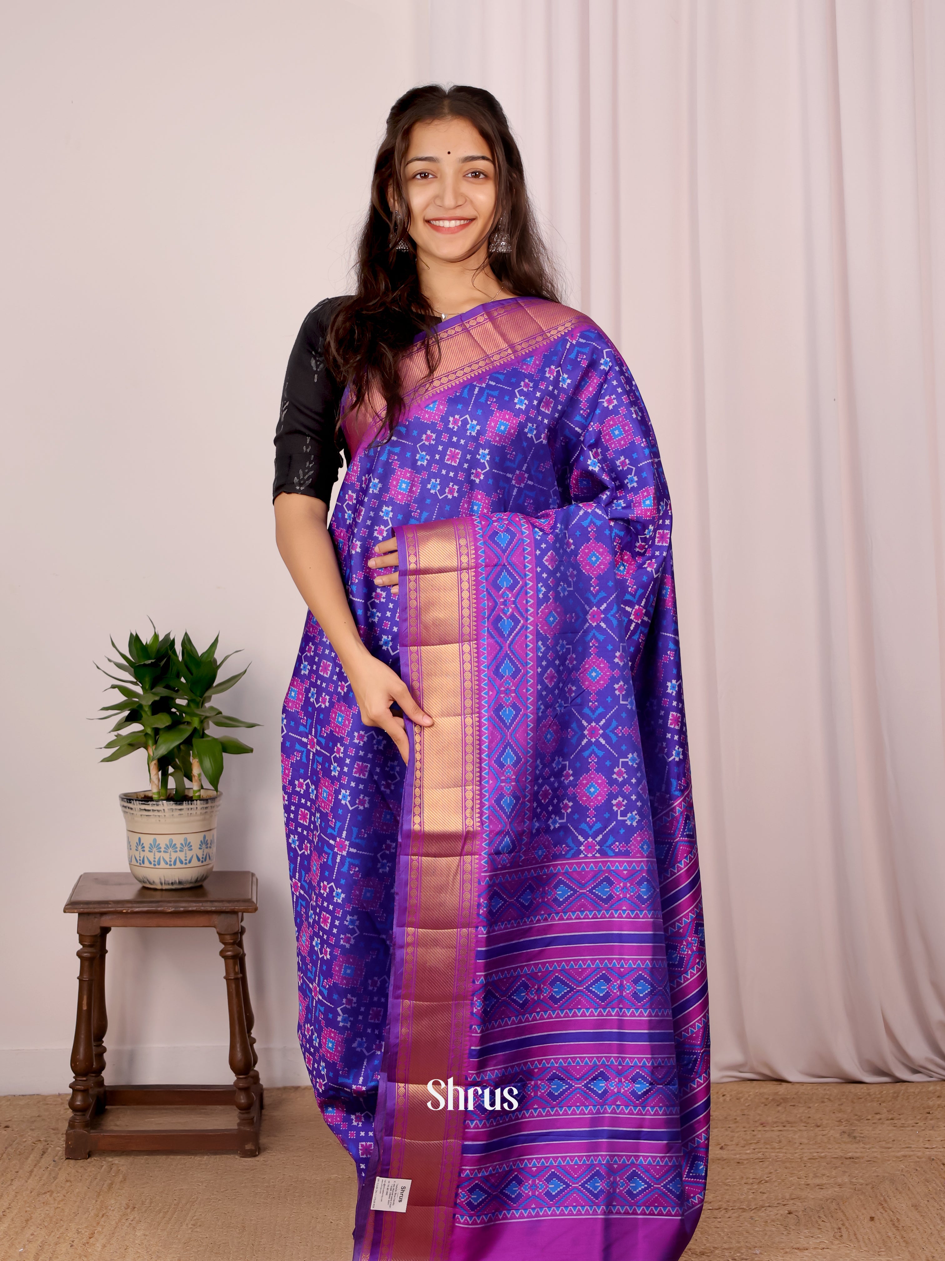 Blue & Purple - Semi Patola Saree - Shop on Shrus.com